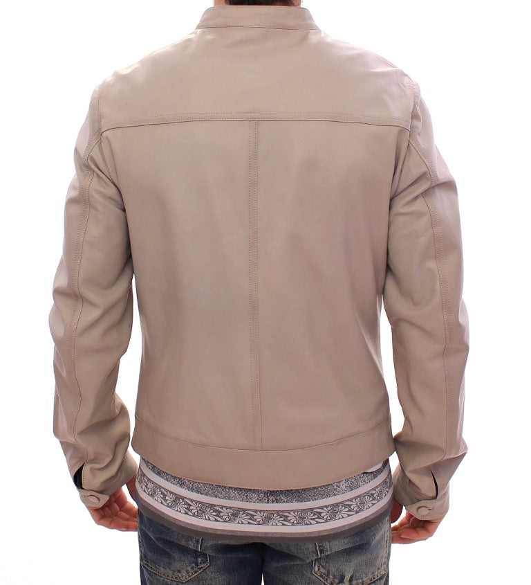 Dolce &amp; Gabbana beige leather jacket biker coat