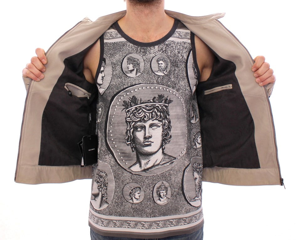 Dolce &amp; Gabbana beige leather jacket biker coat