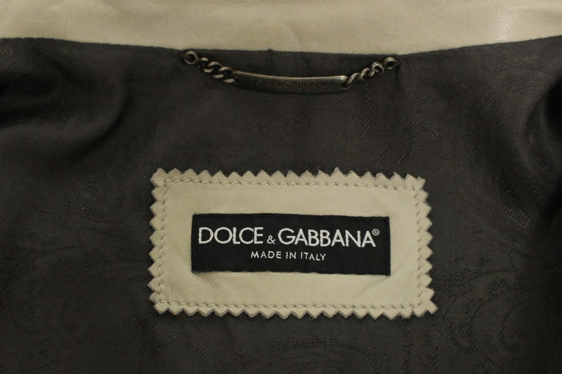 Dolce &amp; Gabbana beige leather jacket biker coat