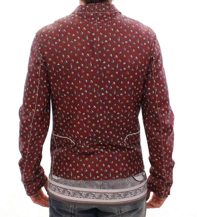 Dolce &amp; Gabbana Bordeaux Leather Boxer Print Jacket Coat