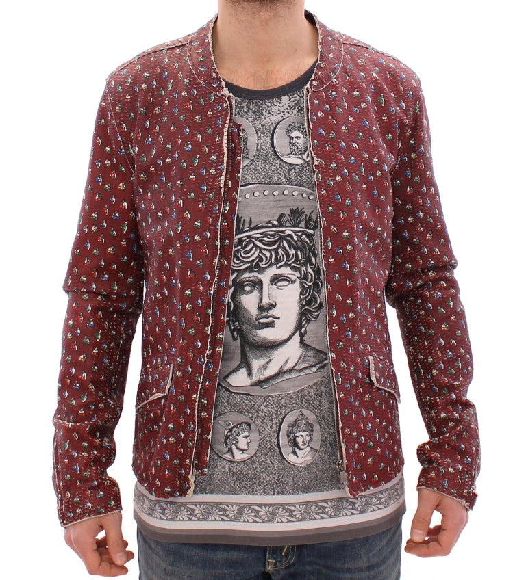 Dolce &amp; Gabbana Bordeaux Leather Boxer Print Jacket Coat