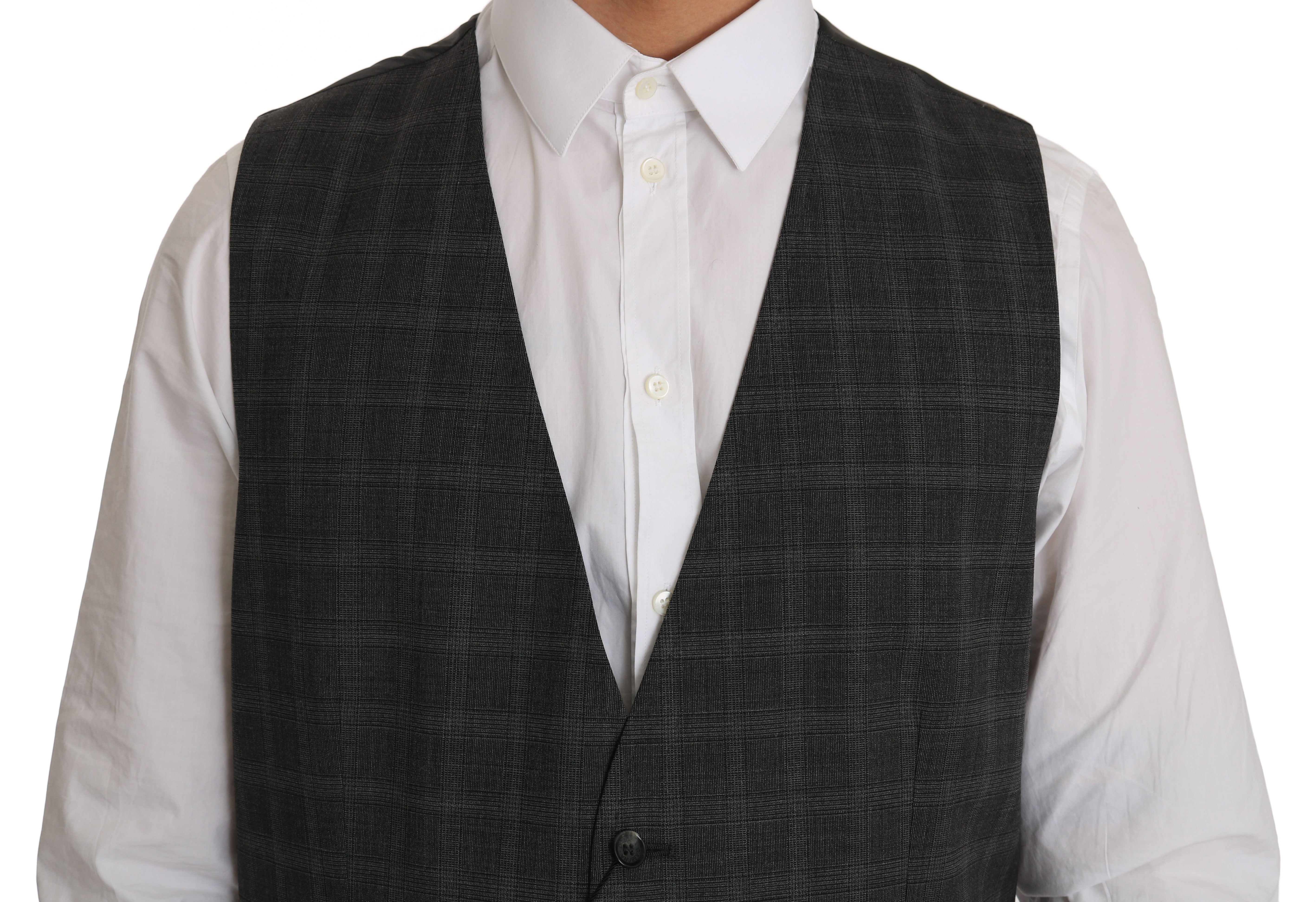 Dolce &amp; Gabbana Grey Wool STAFF Checked Stretch Vest