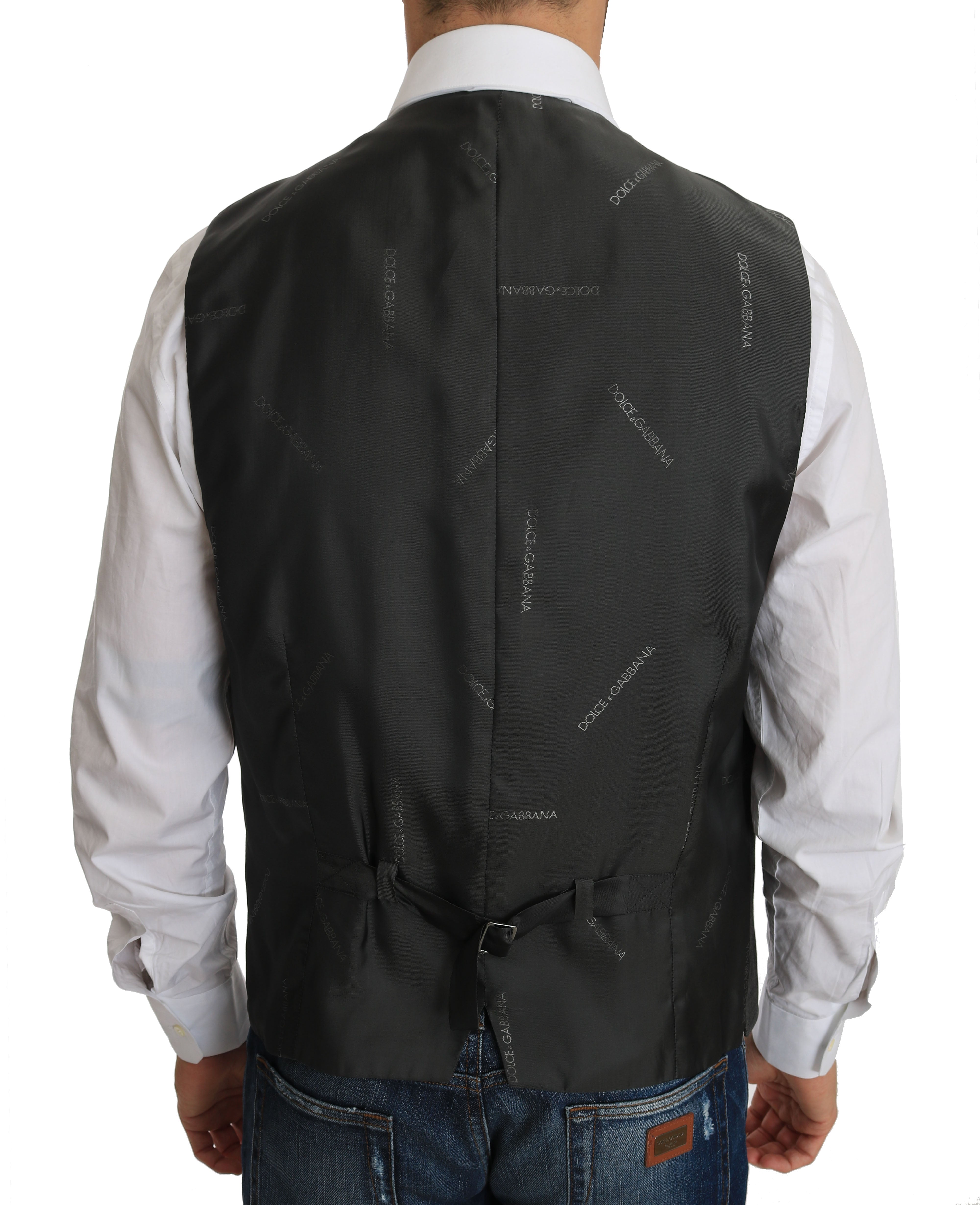 Dolce &amp; Gabbana Grey Wool STAFF Checked Stretch Vest