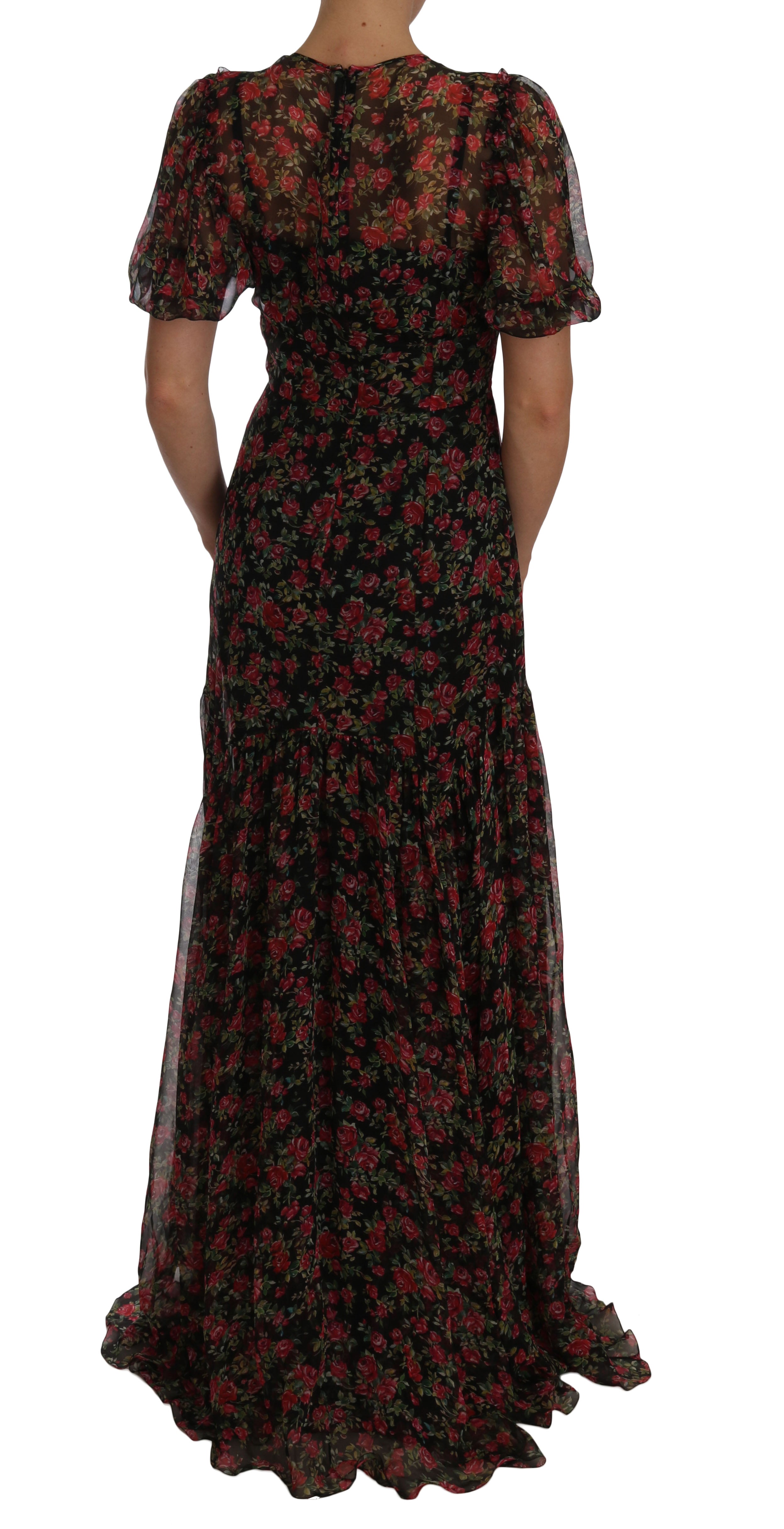 Dolce &amp; Gabbana Black Floral Rose A-Line Shift Dress