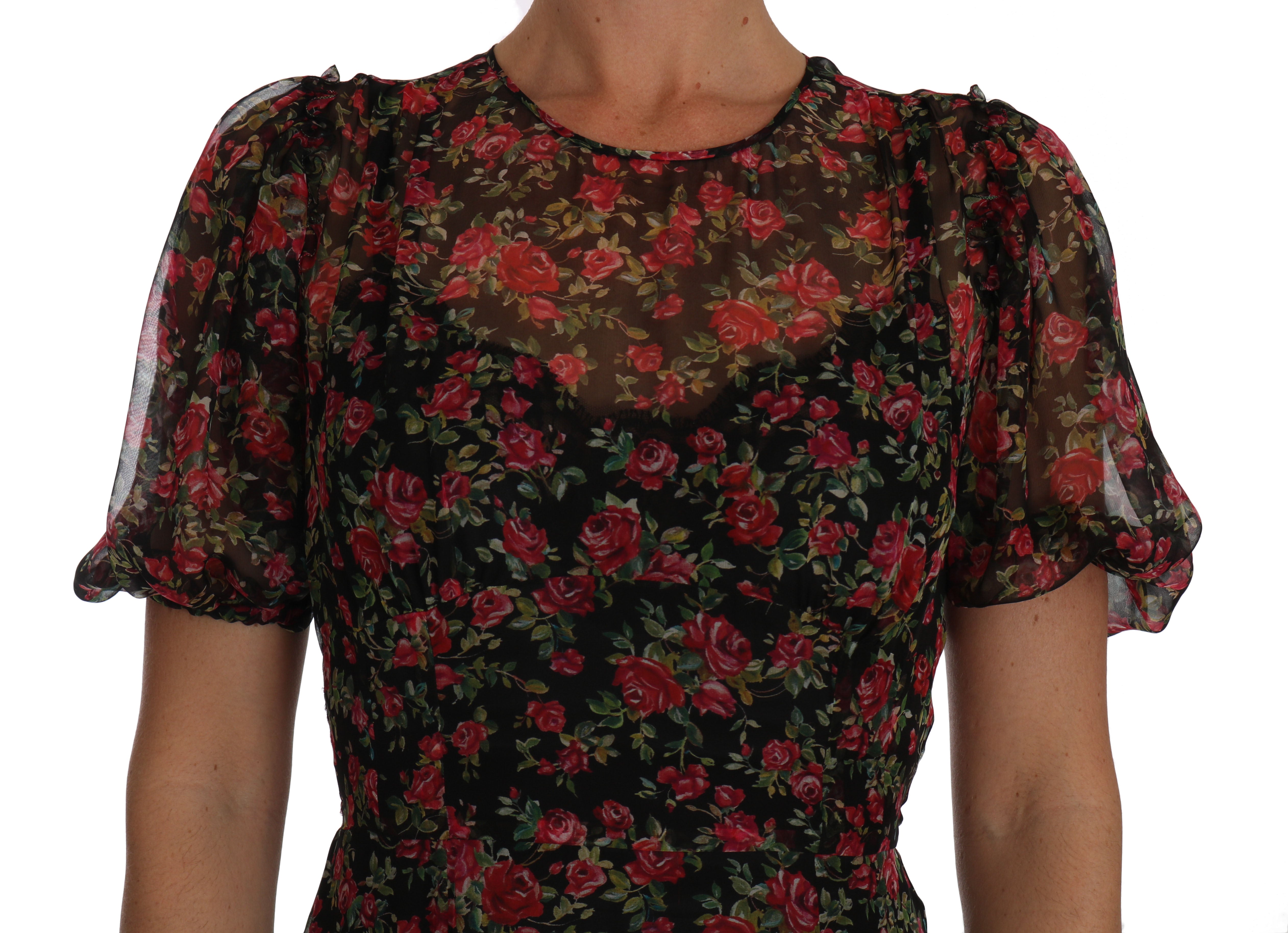 Dolce &amp; Gabbana Black Floral Rose A-Line Shift Dress