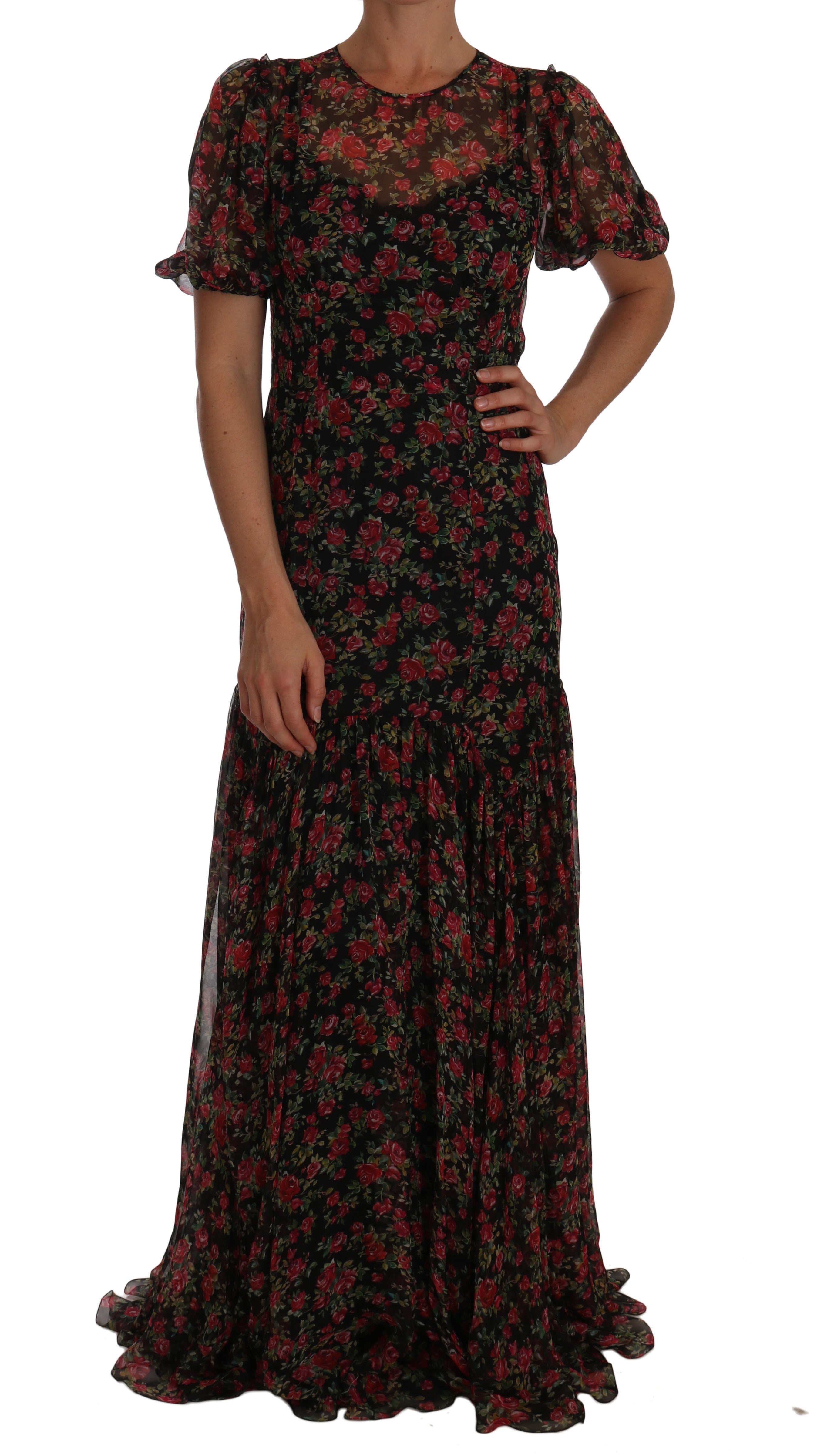 Dolce &amp; Gabbana Black Floral Rose A-Line Shift Dress