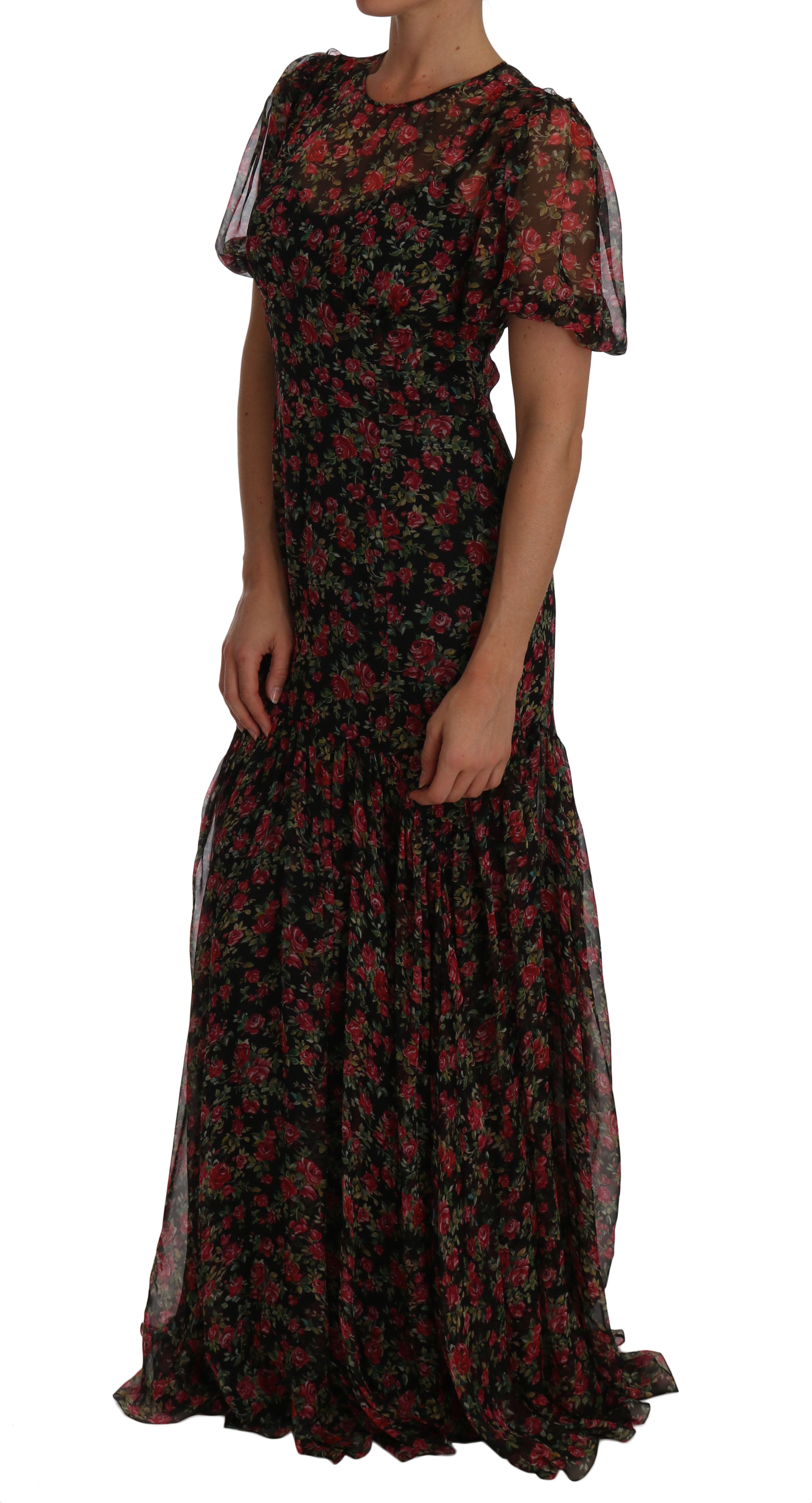 Dolce &amp; Gabbana Black Floral Rose A-Line Shift Dress