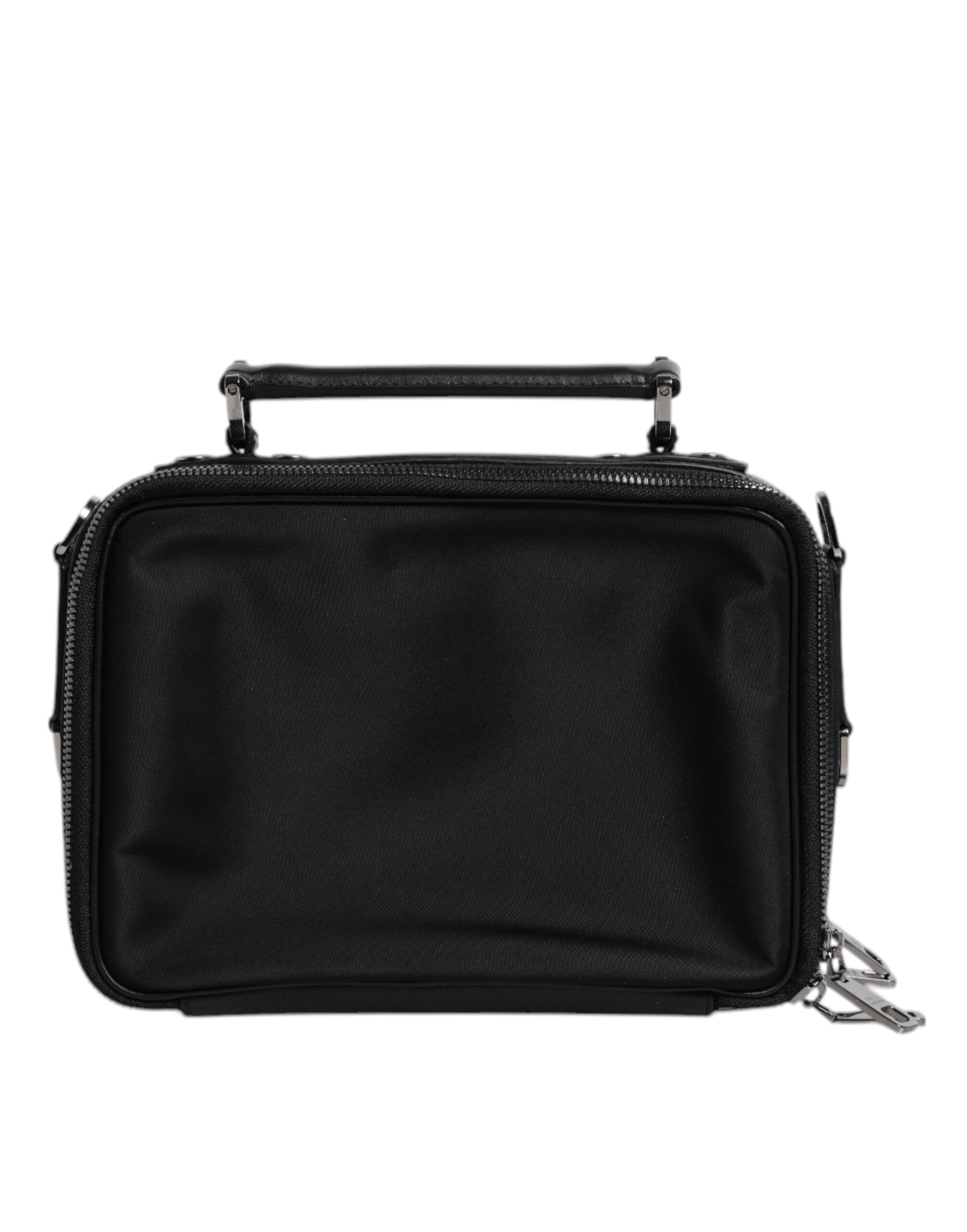 Dolce & Gabbana Schwarze Nylon Leder Logo Top Handle Crossbody Tasche