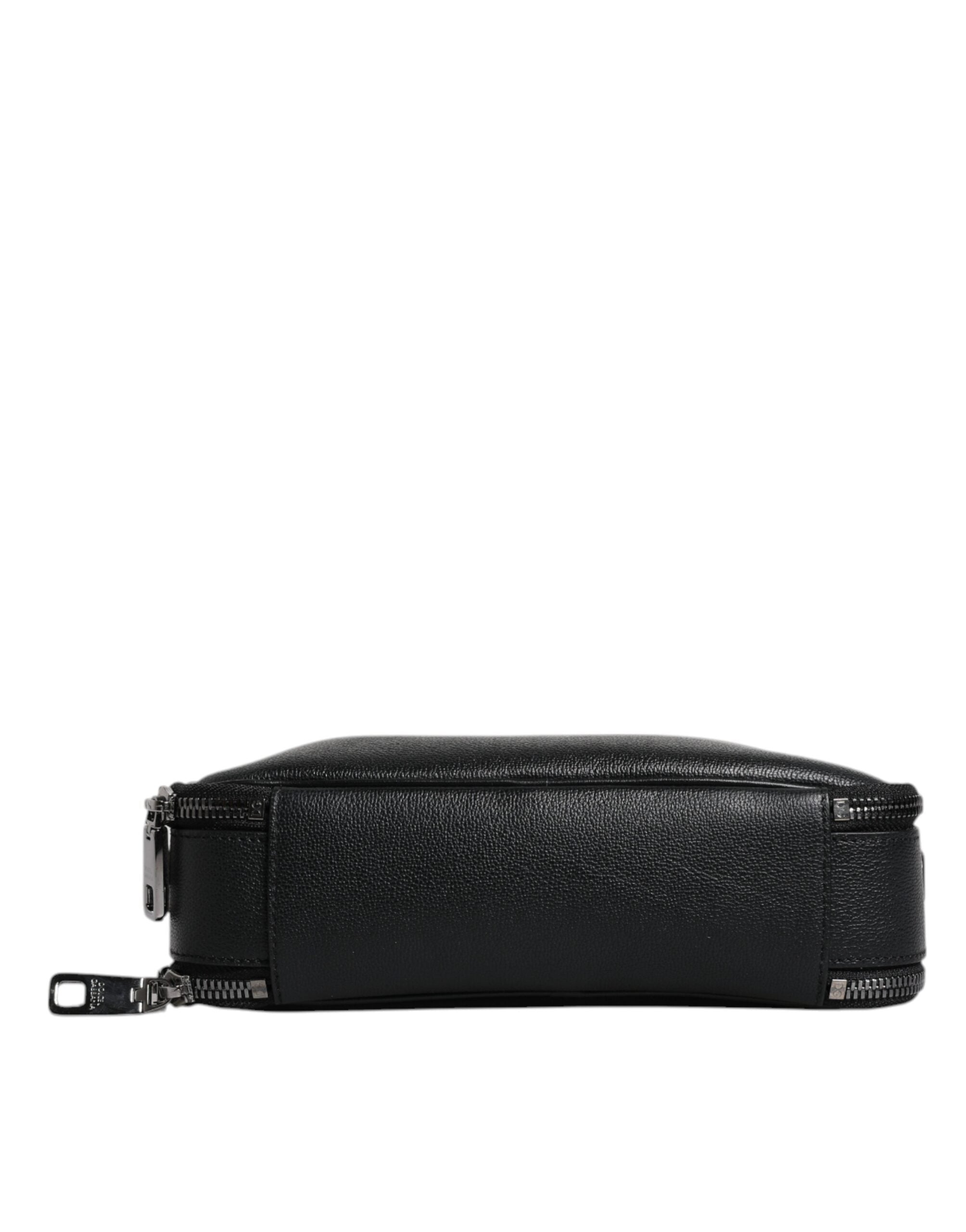 Dolce & Gabbana Schwarze Nylon Leder Logo Top Handle Crossbody Tasche