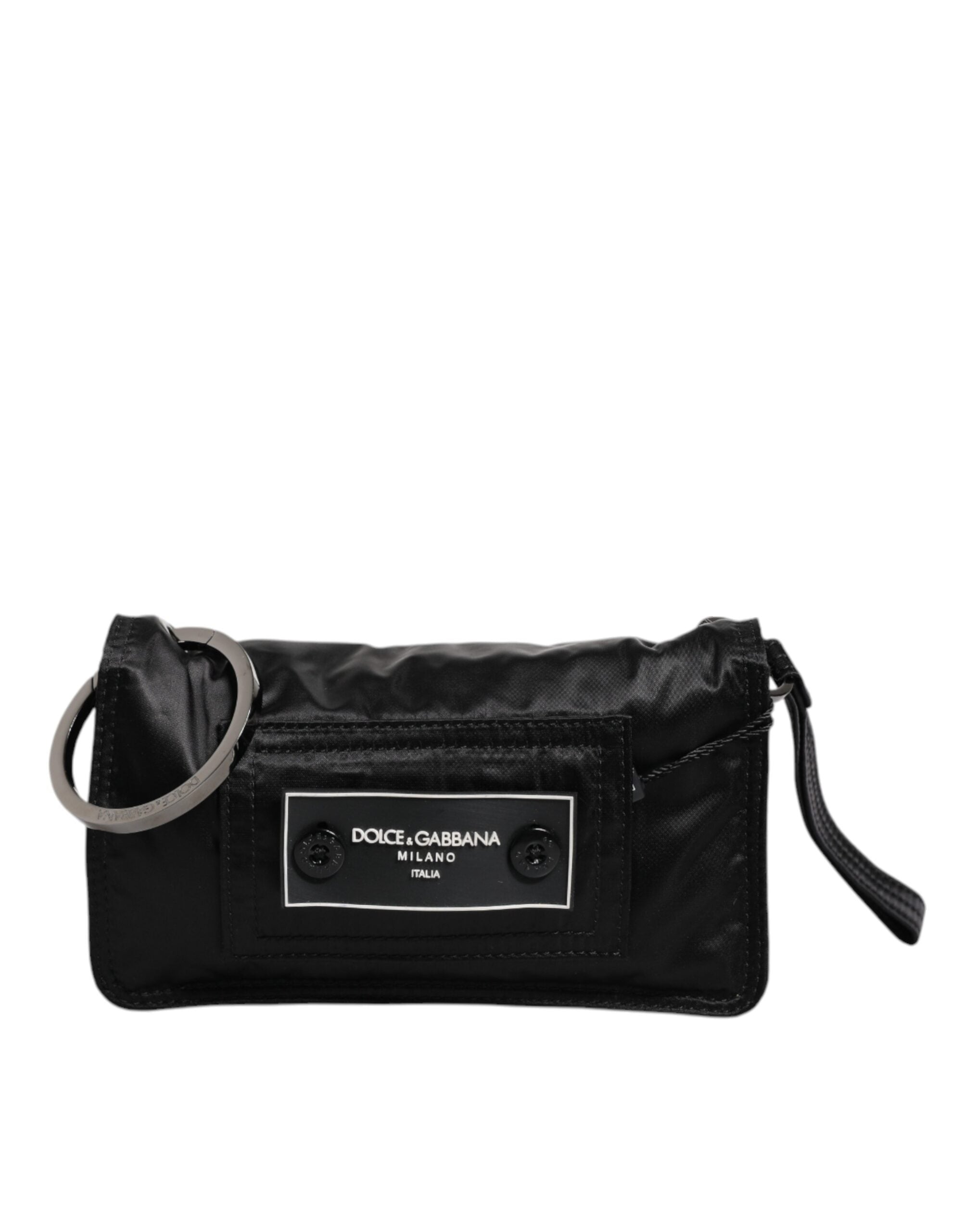 Dolce & Gabbana Schwarze Stoff Logo Two Way Clutch Crossbody Tasche
