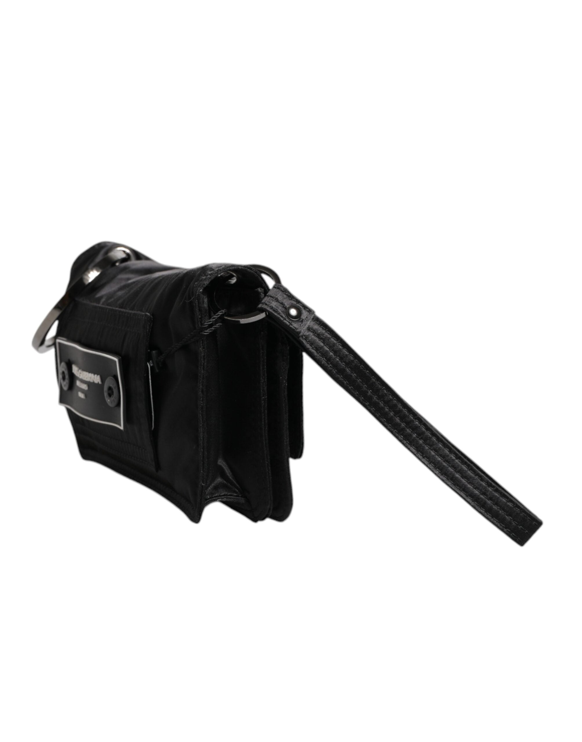 Dolce & Gabbana Schwarze Stoff Logo Two Way Clutch Crossbody Tasche