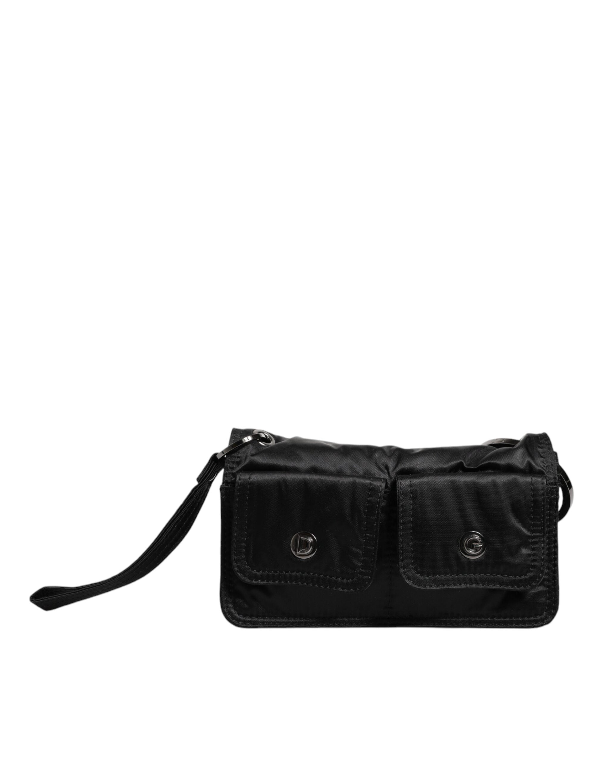 Dolce & Gabbana Schwarze Stoff Logo Two Way Clutch Crossbody Tasche