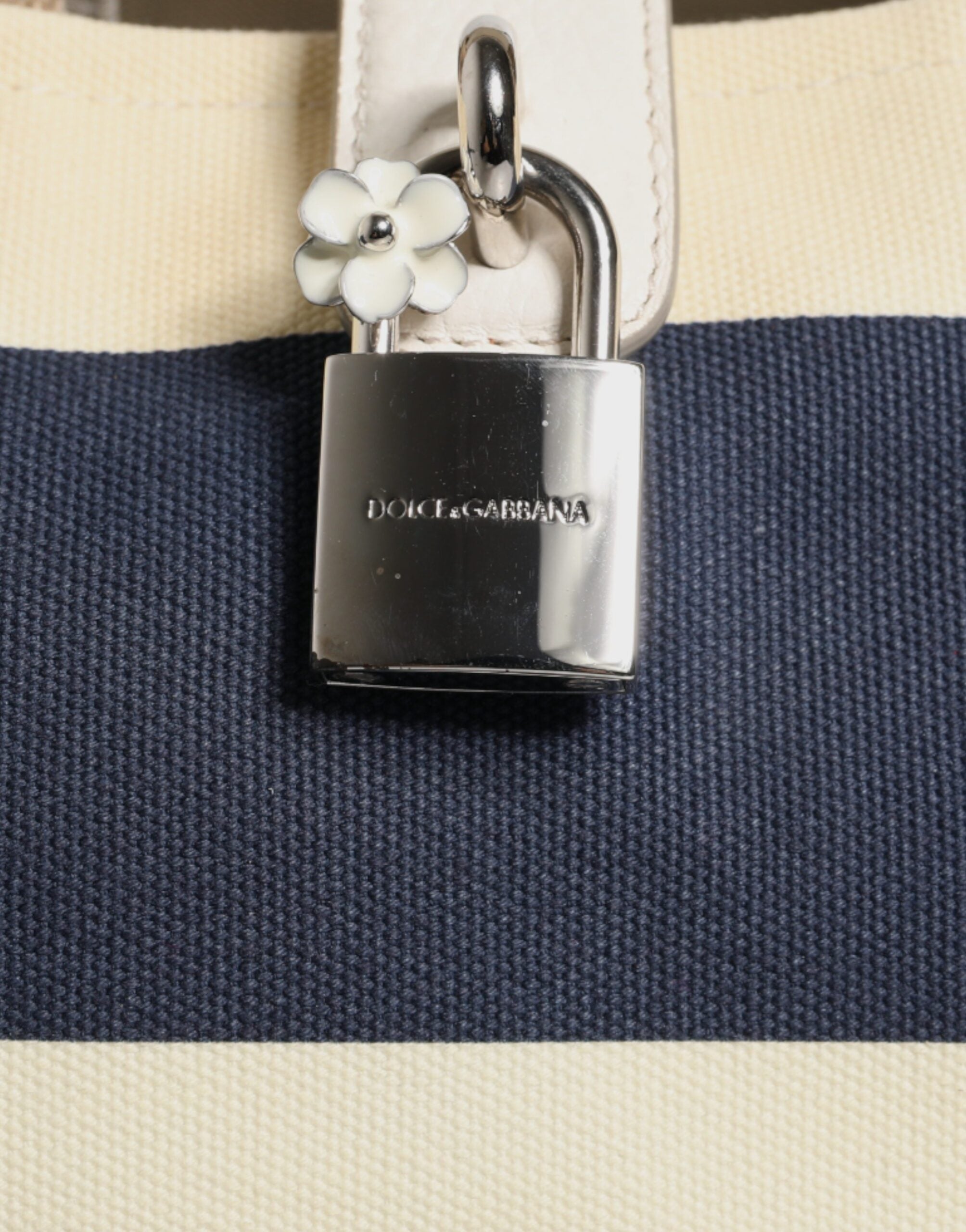 Dolce & Gabbana Weiß-Marine gestreifte Tote Tasche aus Segeltuch mit Tragegriff