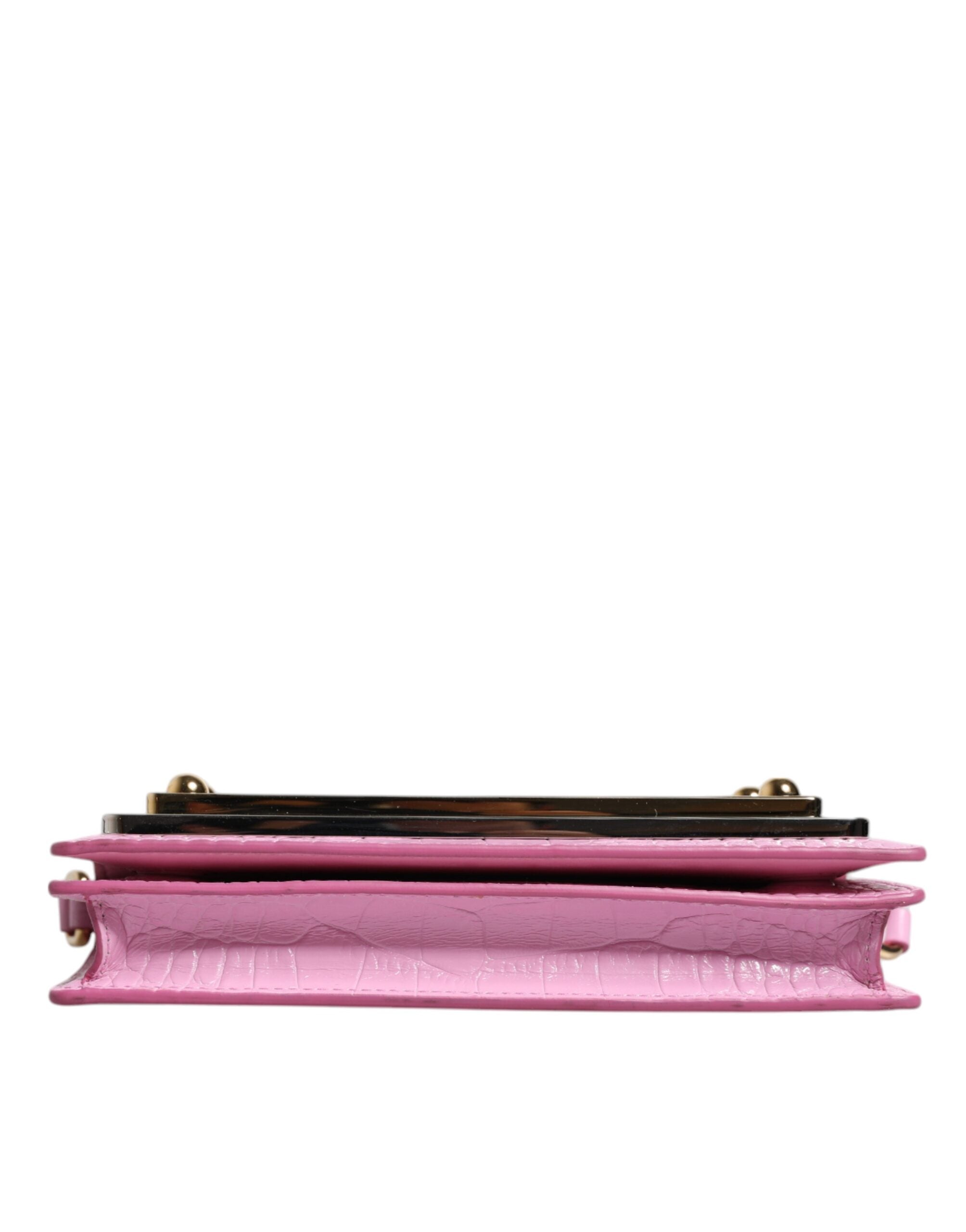 Dolce & Gabbana Rosa Exotic Leather Logo Plaque Crossbody Tasche