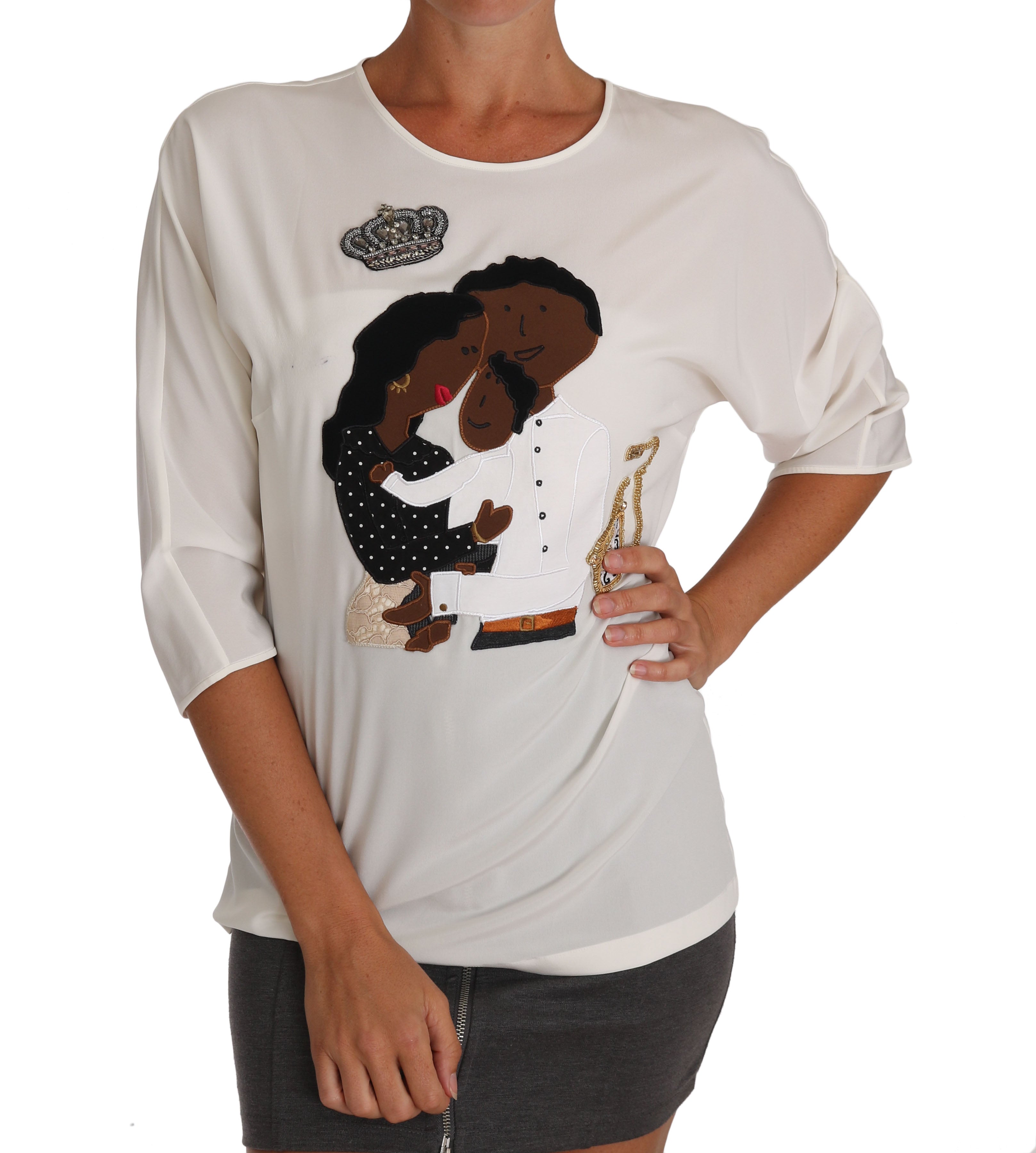 Dolce &amp; Gabbana Beyaz İpek Tişört #dgfamily Kristal