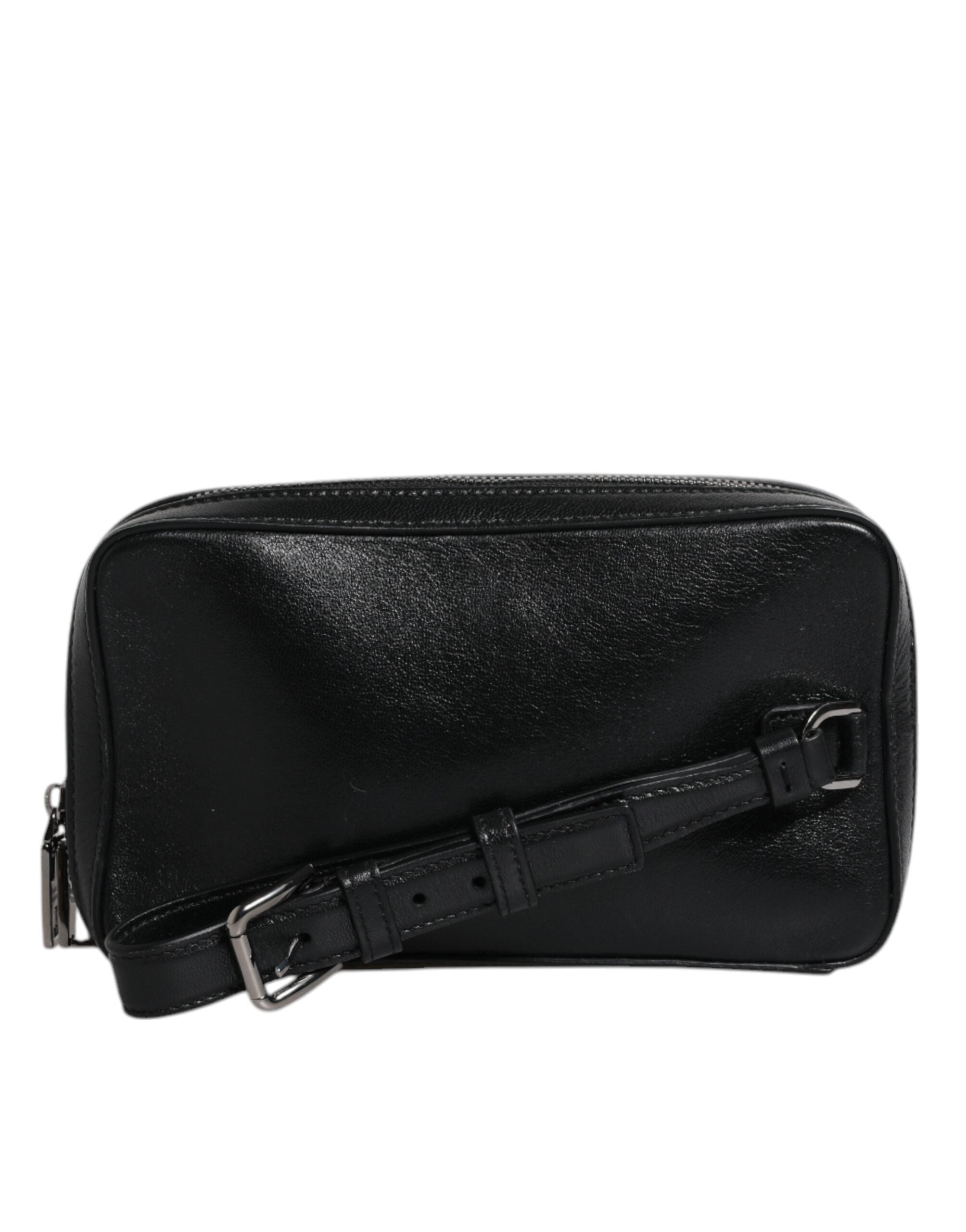Dolce & Gabbana Schwarze Leder LED Logo Handgelenkriemen Clutch Tasche