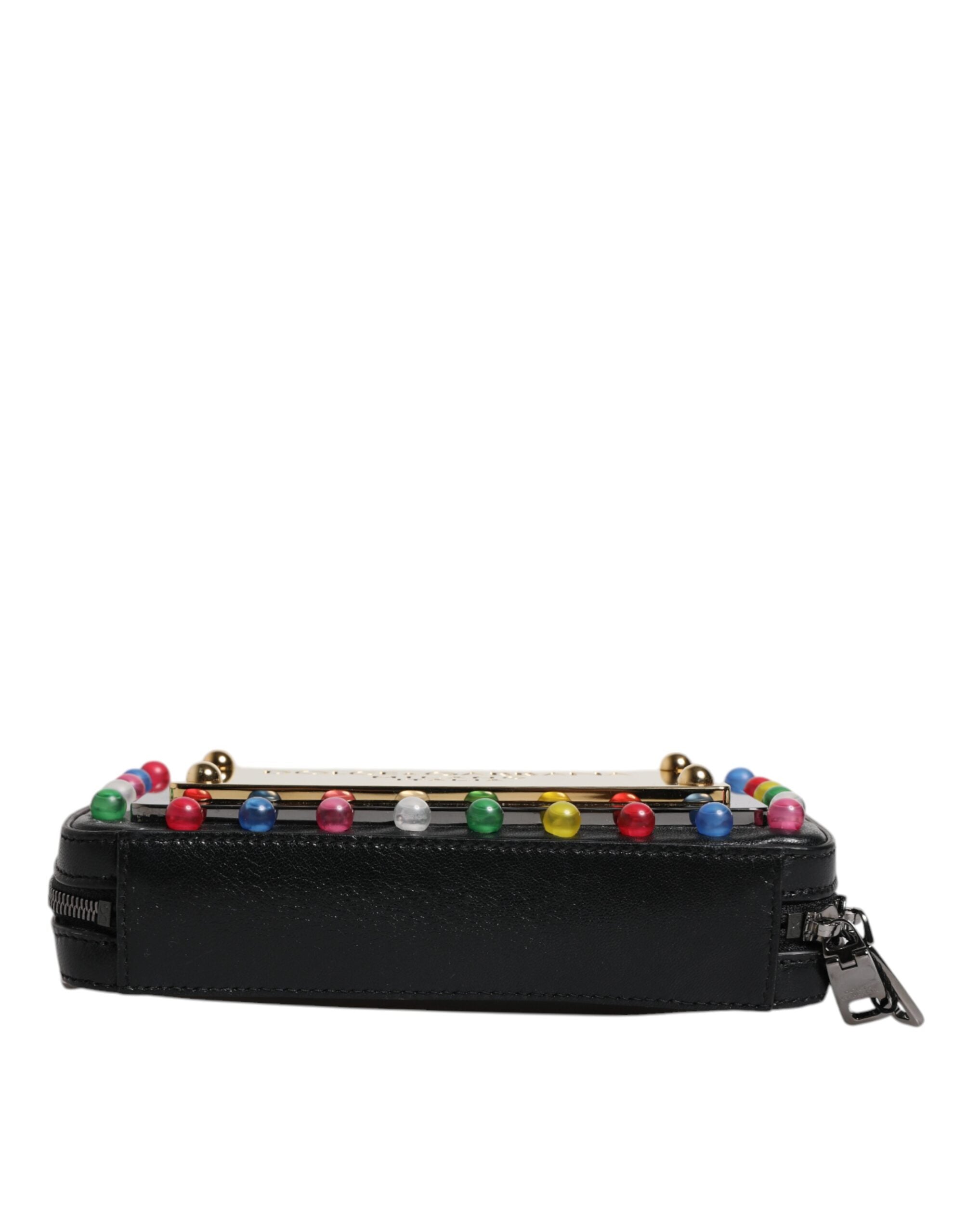 Dolce & Gabbana Schwarze Leder LED Logo Handgelenkriemen Clutch Tasche