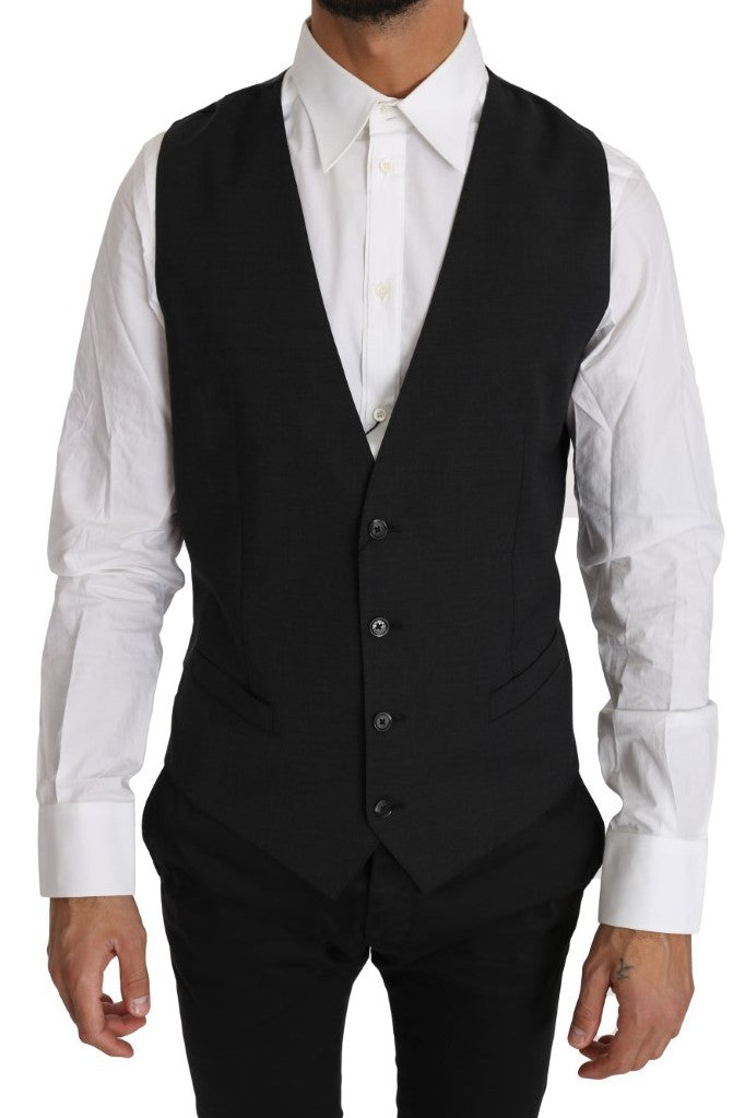 Dolce &amp; Gabbana Grey Solid 100% Wool Vest