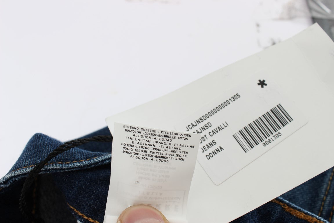 Cavalli Blaue Baumwoll-Stretch-Jeans mit niedriger Taille