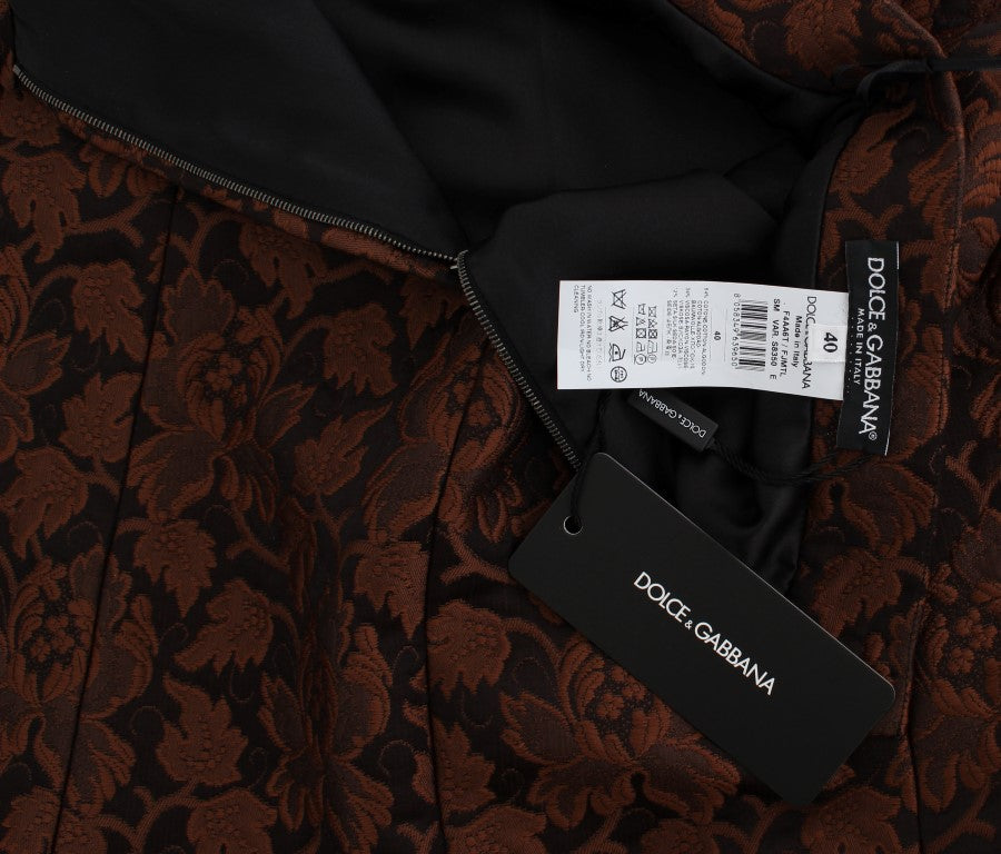 Dolce &amp; Gabbana kahverengi çiçekli brokar mini balon etek