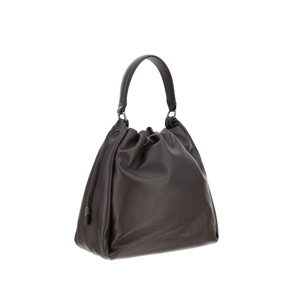 Brunello Cucinelli Braune Kalbshaut Bos Taurus Schultertasche