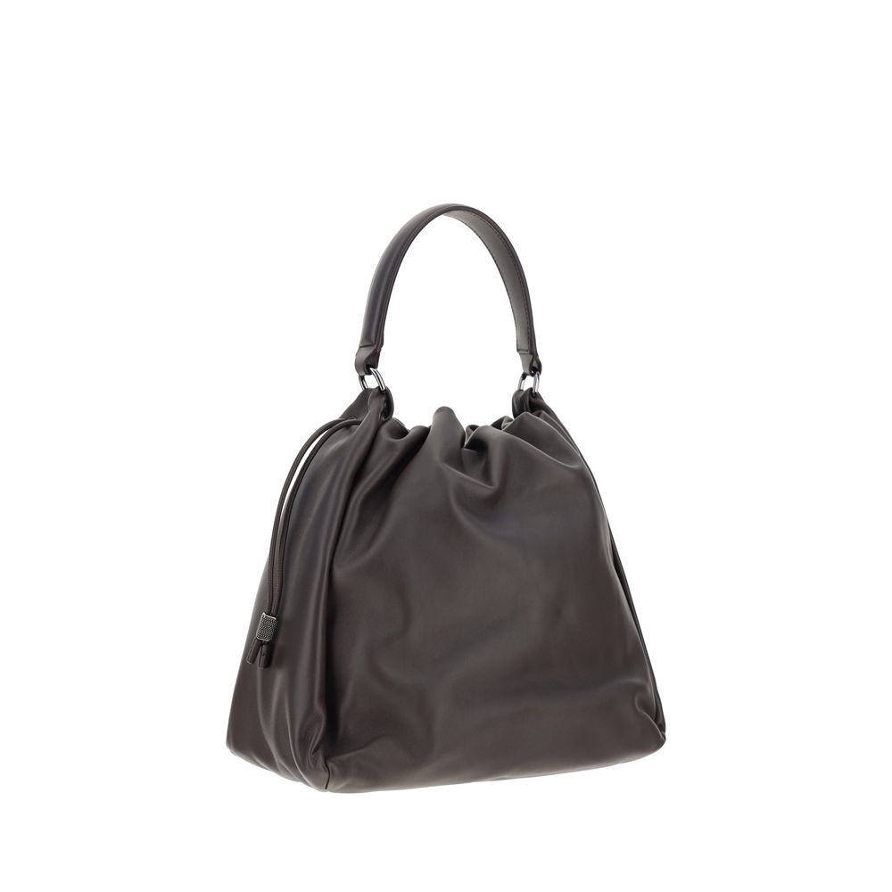 Brunello Cucinelli Braune Kalbshaut Bos Taurus Schultertasche
