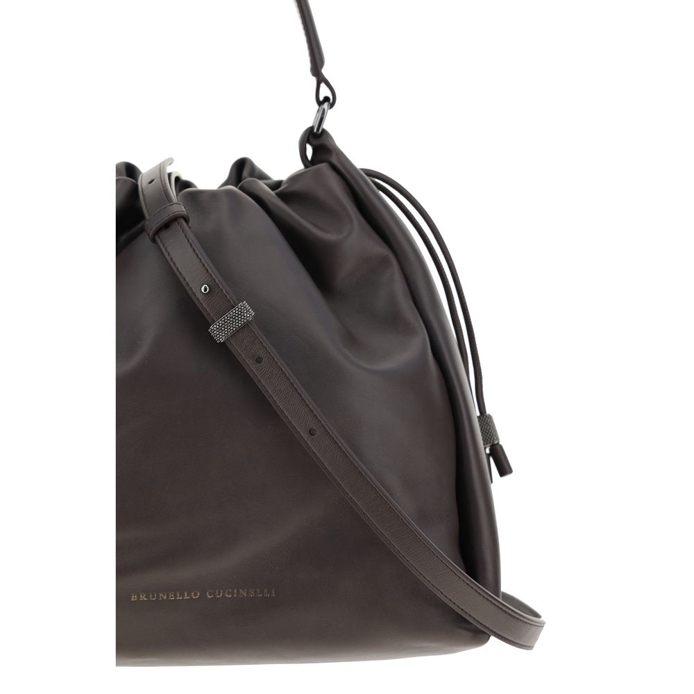 Brunello Cucinelli Braune Kalbshaut Bos Taurus Schultertasche