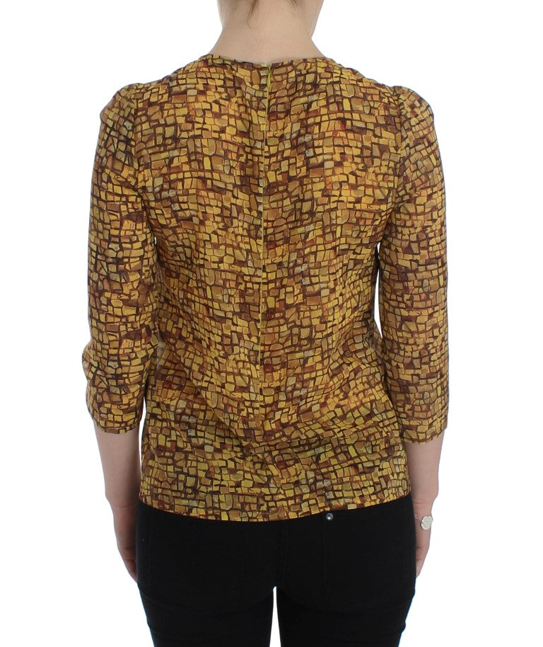 Dolce &amp; Gabbana Multicolor Mosaic Print Silk Blouse T-Shirt