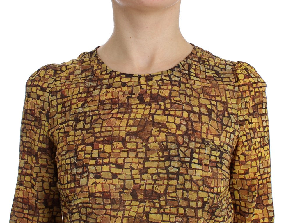 Dolce &amp; Gabbana Multicolor Mosaic Print Silk Blouse T-Shirt