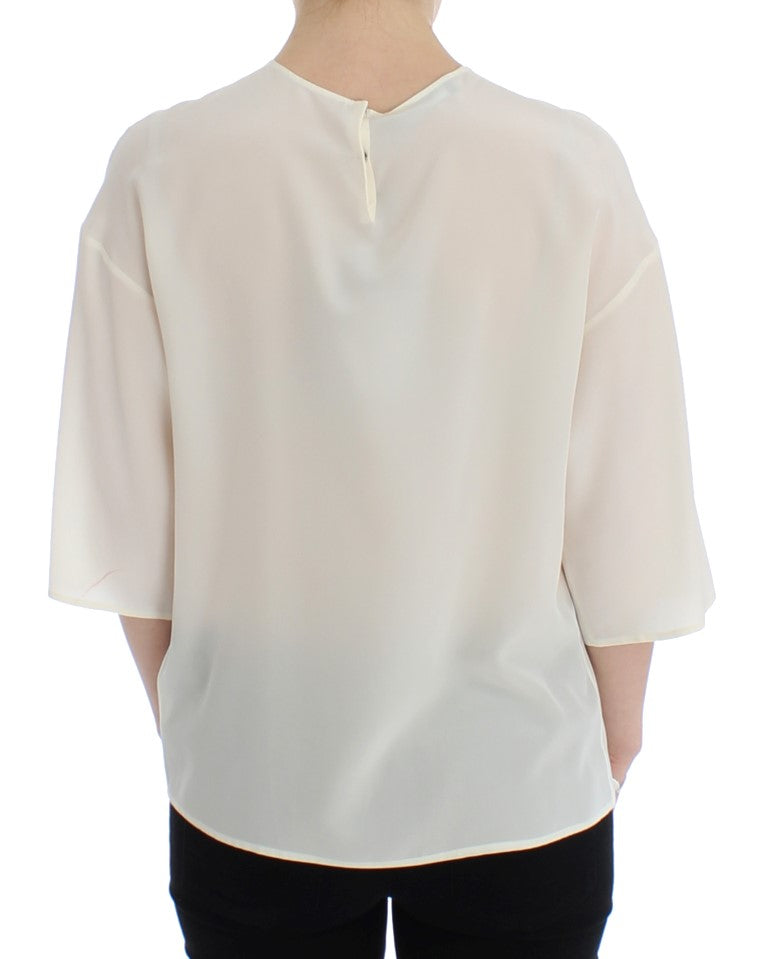 Dolce &amp; Gabbana White Sequin Key Silk Blouse T-shirt Top