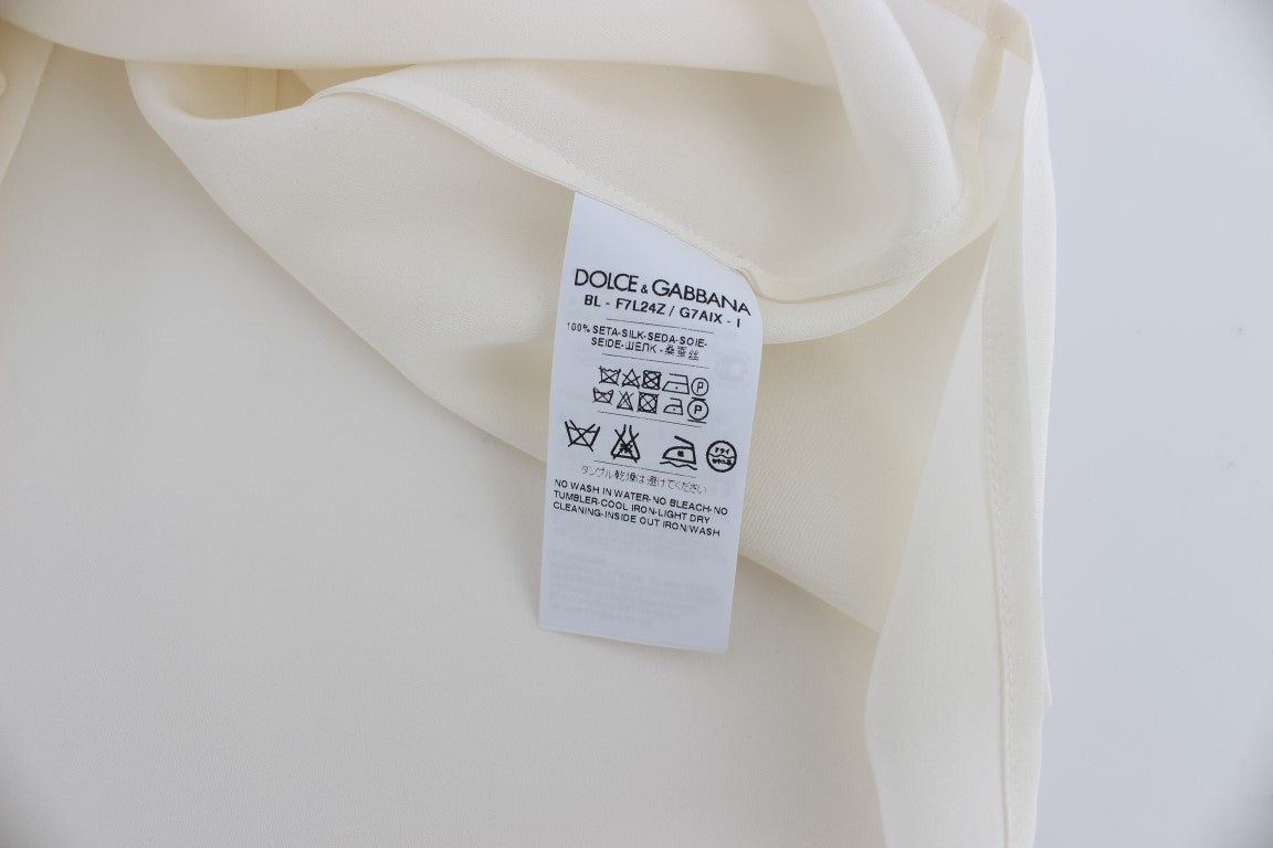 Dolce &amp; Gabbana White Sequin Key Silk Blouse T-shirt Top