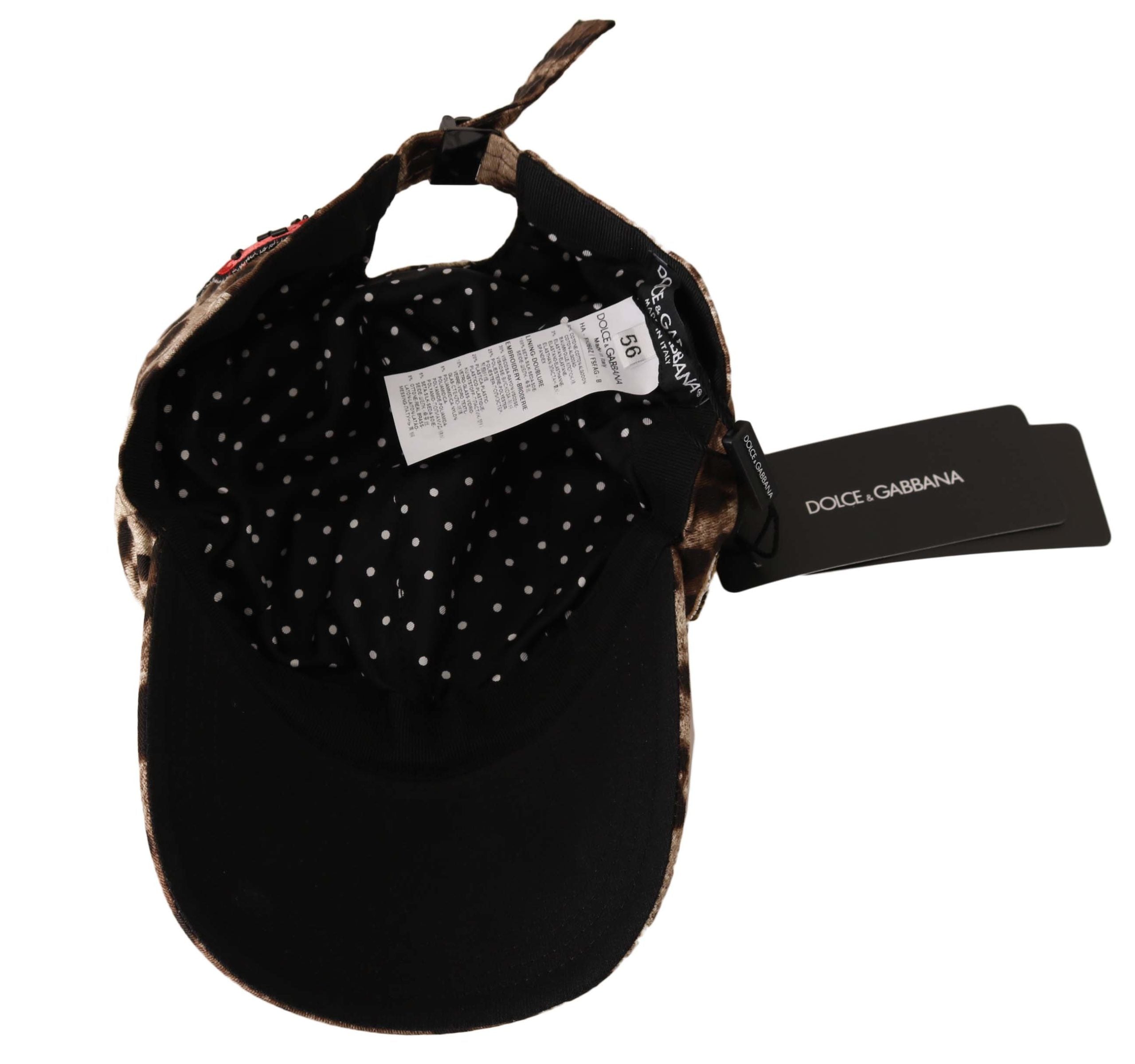 Dolce &amp; Gabbana Brown Leopard Sequin Sicily Applique Baseball Cap