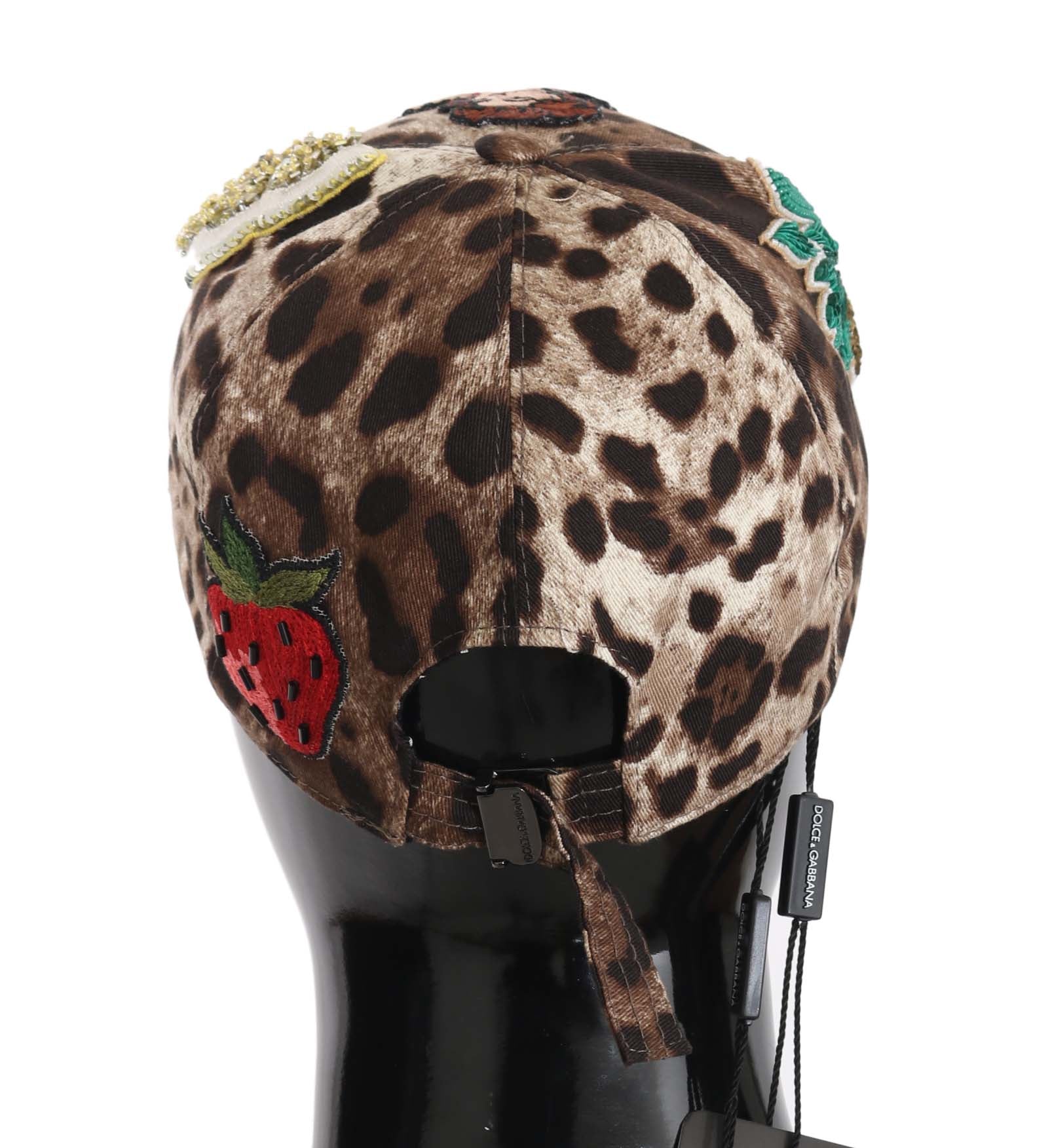 Dolce &amp; Gabbana Brown Leopard Sequin Sicily Applique Baseball Cap
