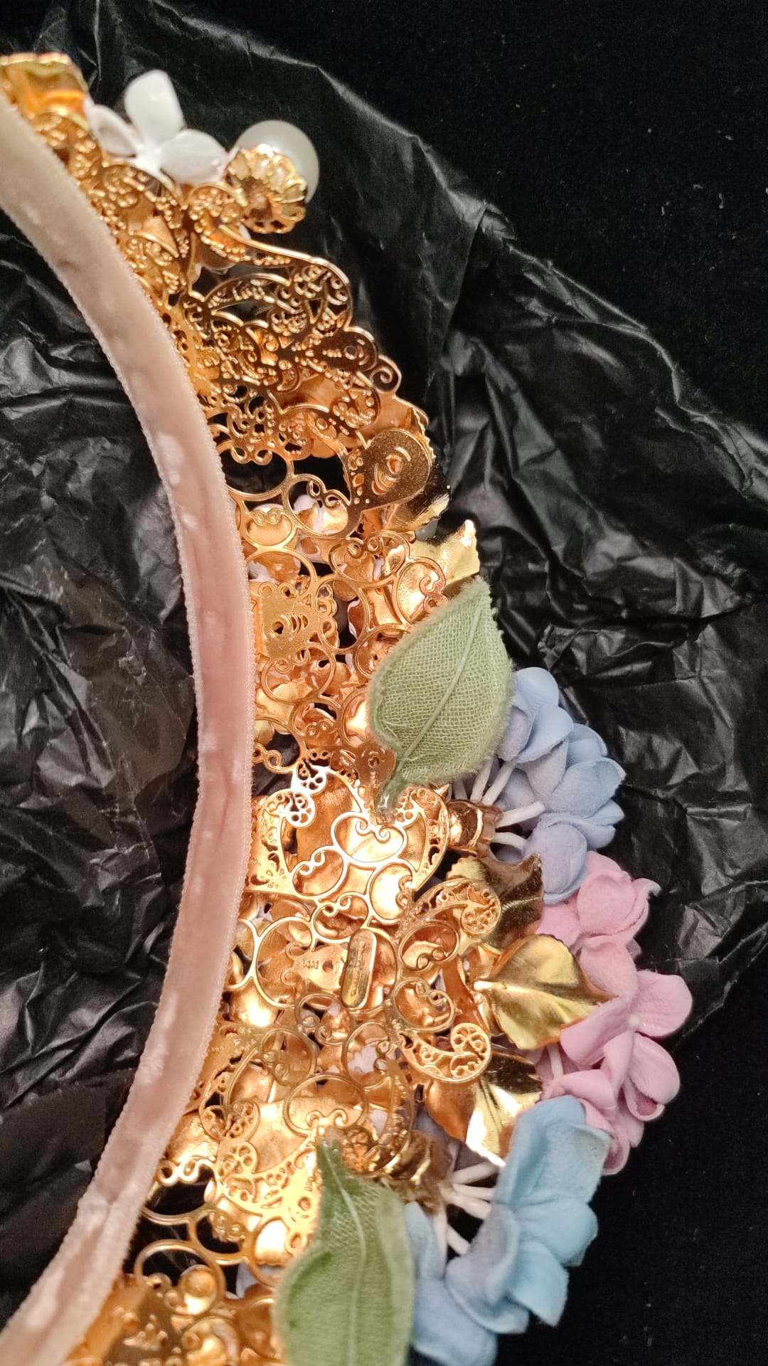 Dolce & Gabbana Gold Kristall Lila Hortensia Stirnband Krone Diadem