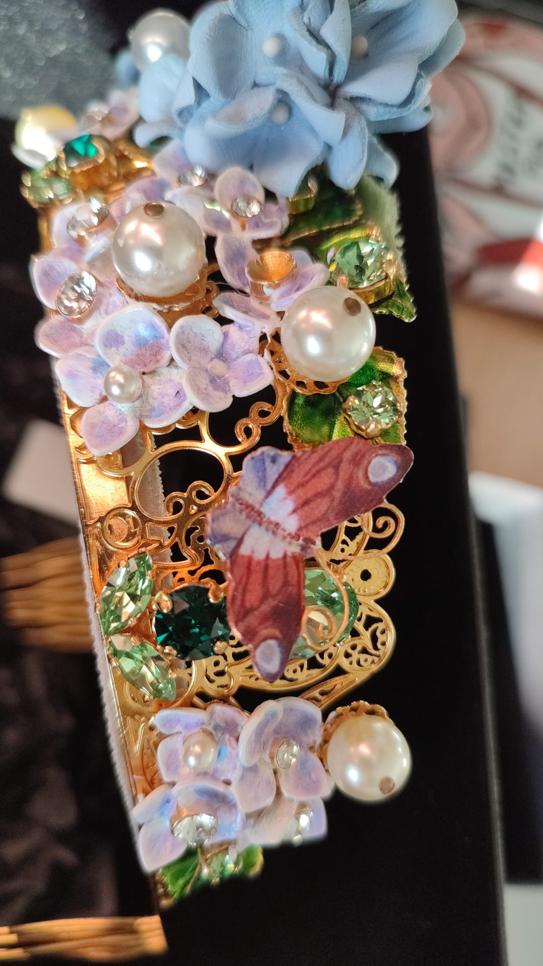 Dolce & Gabbana Gold Kristall Lila Hortensia Stirnband Krone Diadem