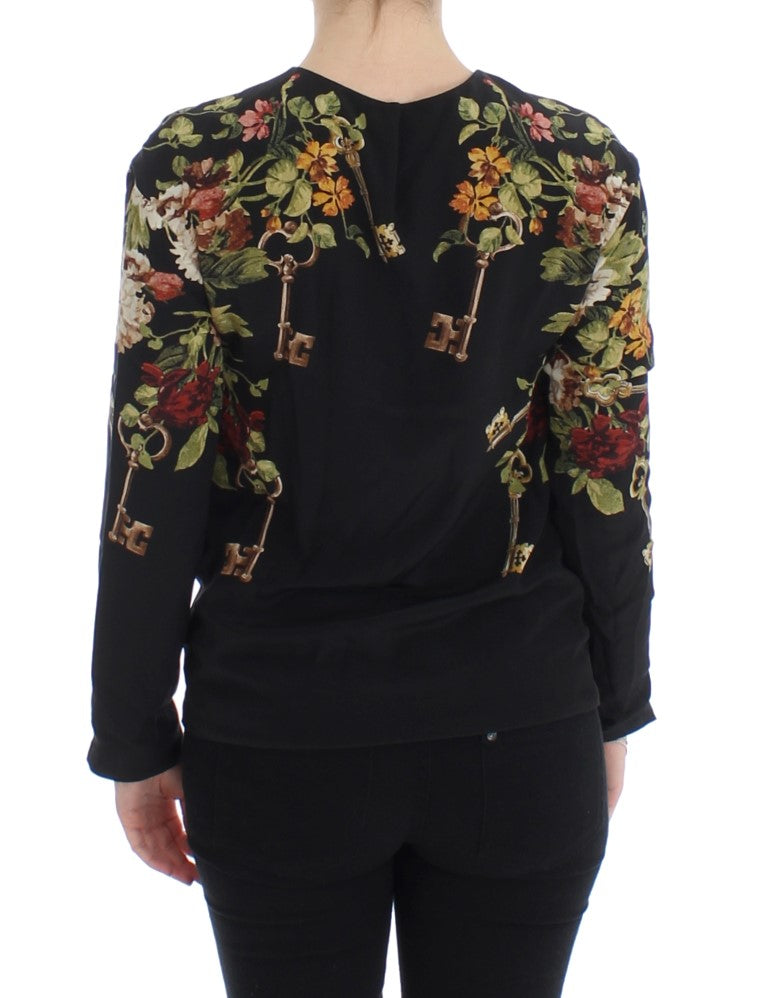 Dolce &amp; Gabbana black silk blouse top with floral print