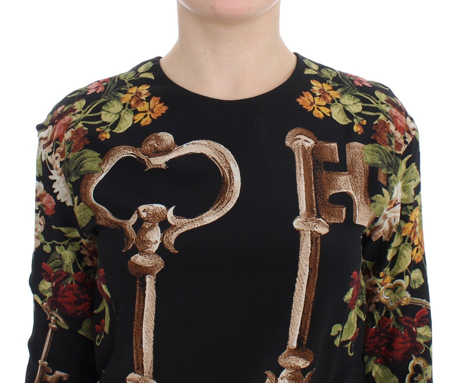 Dolce &amp; Gabbana black silk blouse top with floral print