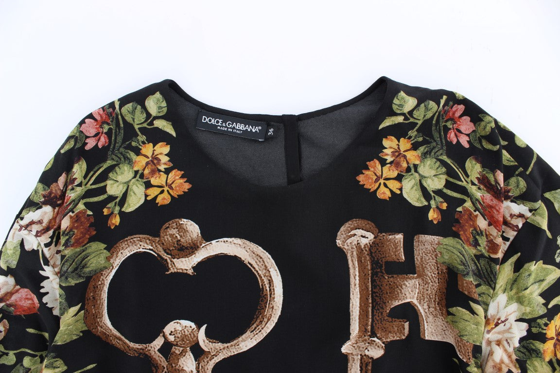 Dolce &amp; Gabbana black silk blouse top with floral print