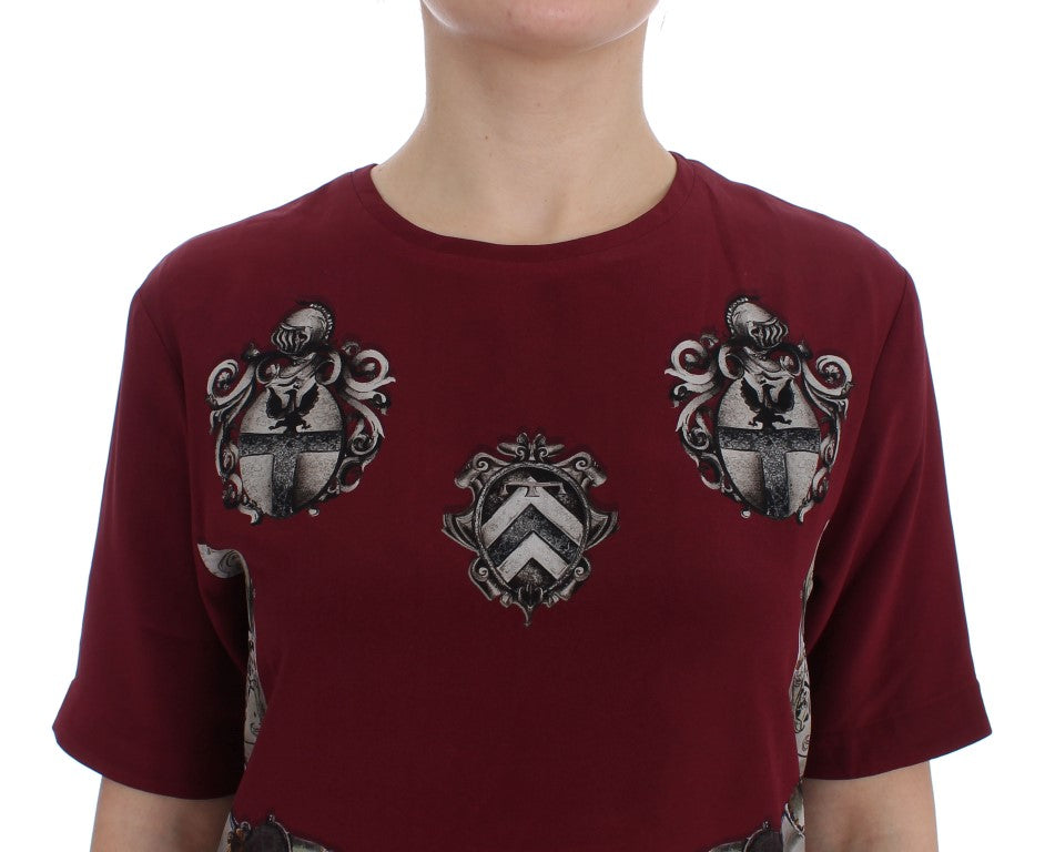 Dolce &amp; Gabbana Red Knight Print Silk Blouse T-Shirt