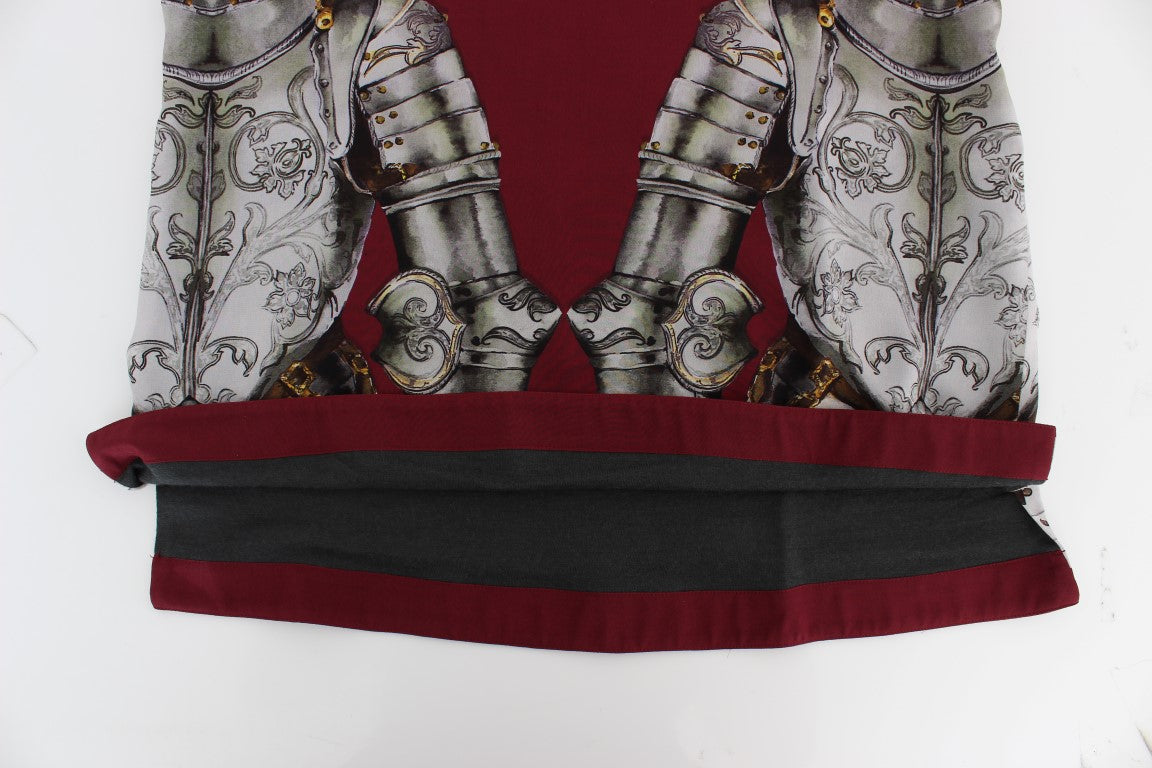 Dolce &amp; Gabbana Red Knight Print Silk Blouse T-Shirt