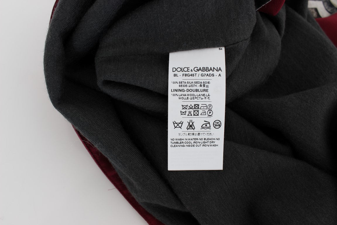 Dolce &amp; Gabbana Red Knight Print Silk Blouse T-Shirt