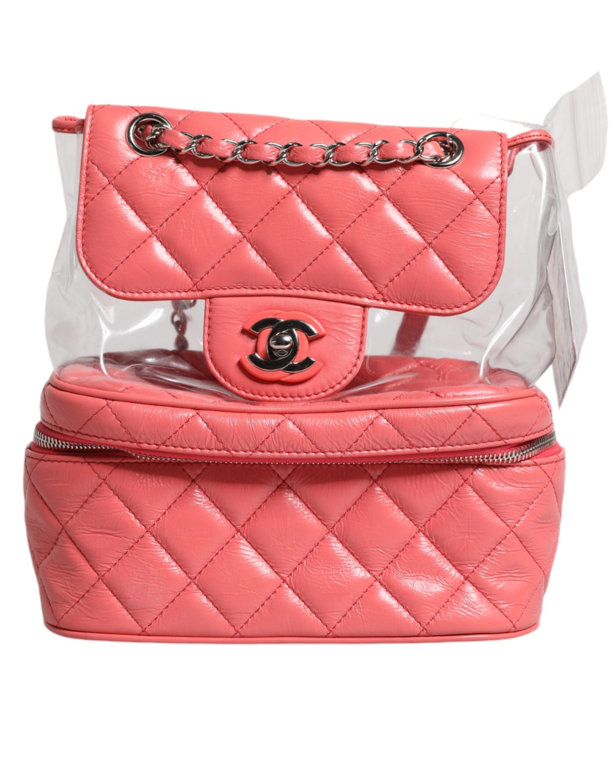 Chanel Rosa Vinyl Leder Rucksack Geldbeutel Tasche