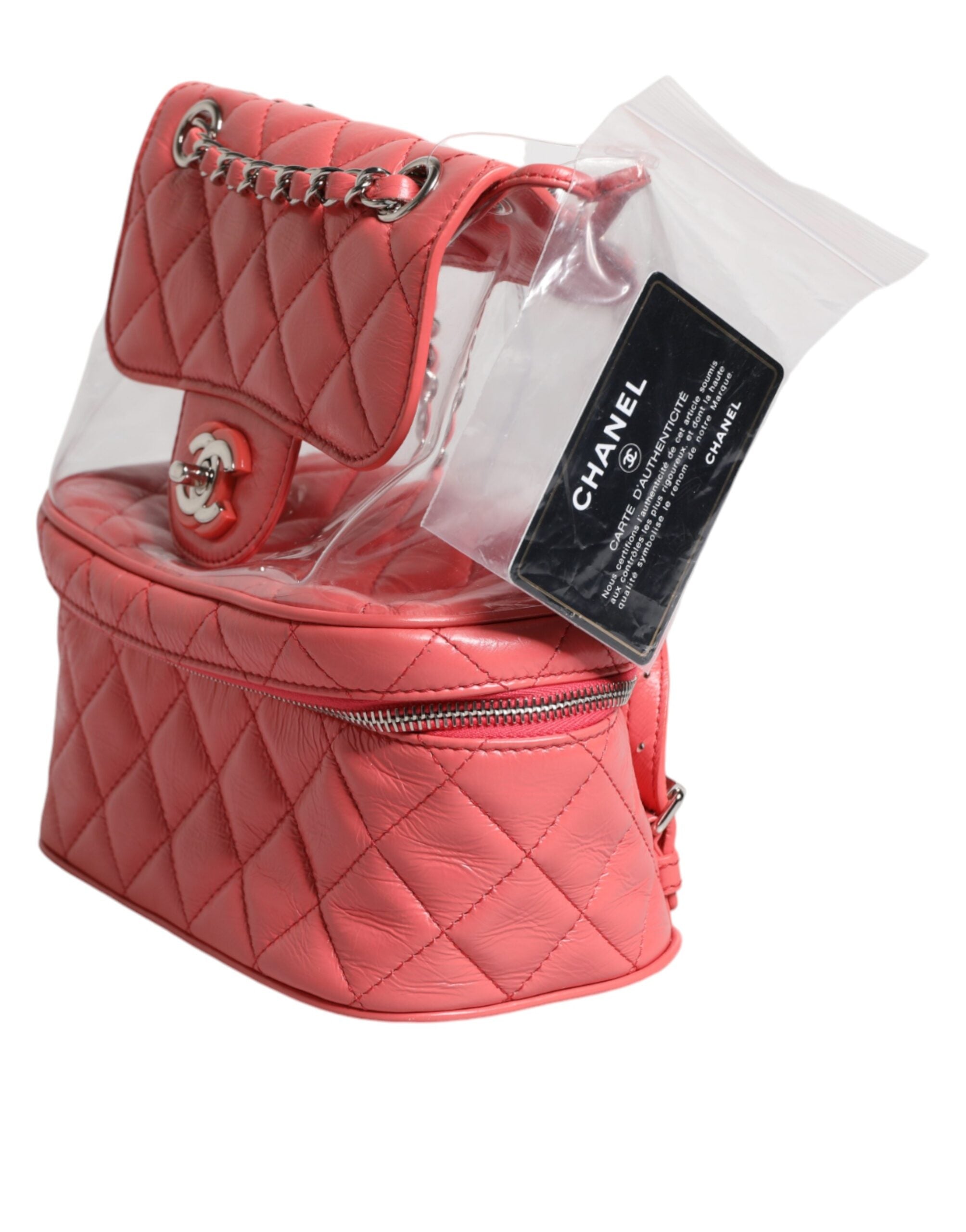 Chanel Rosa Vinyl Leder Rucksack Geldbeutel Tasche