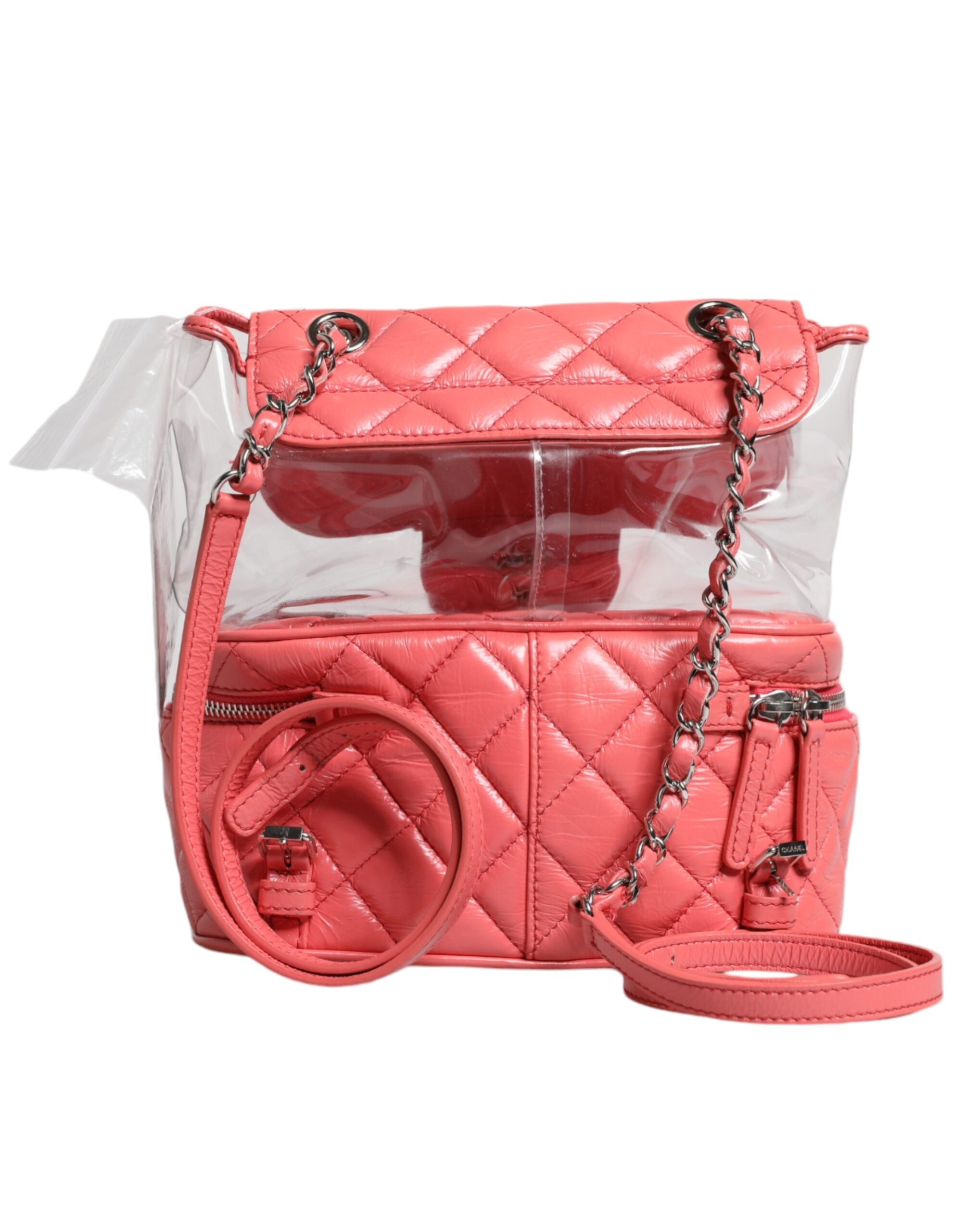 Chanel Rosa Vinyl Leder Rucksack Geldbeutel Tasche