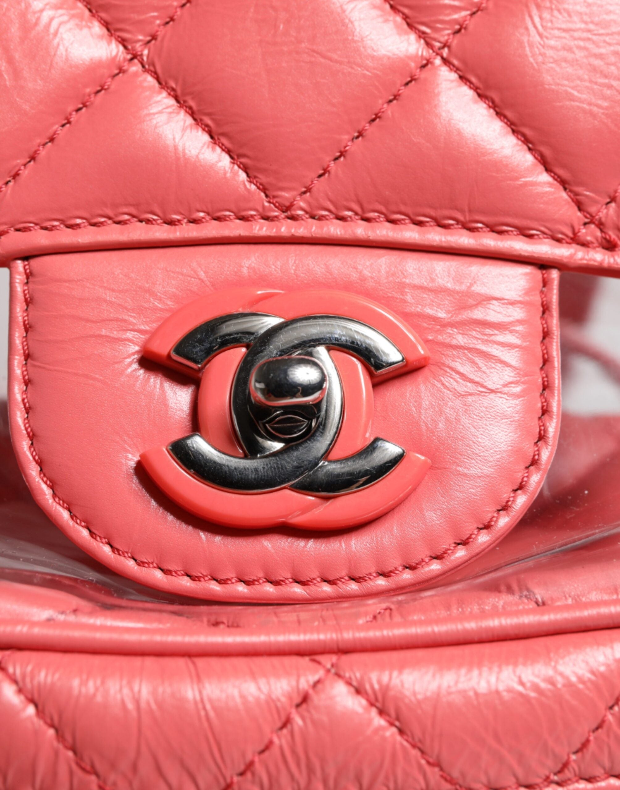 Chanel Rosa Vinyl Leder Rucksack Geldbeutel Tasche