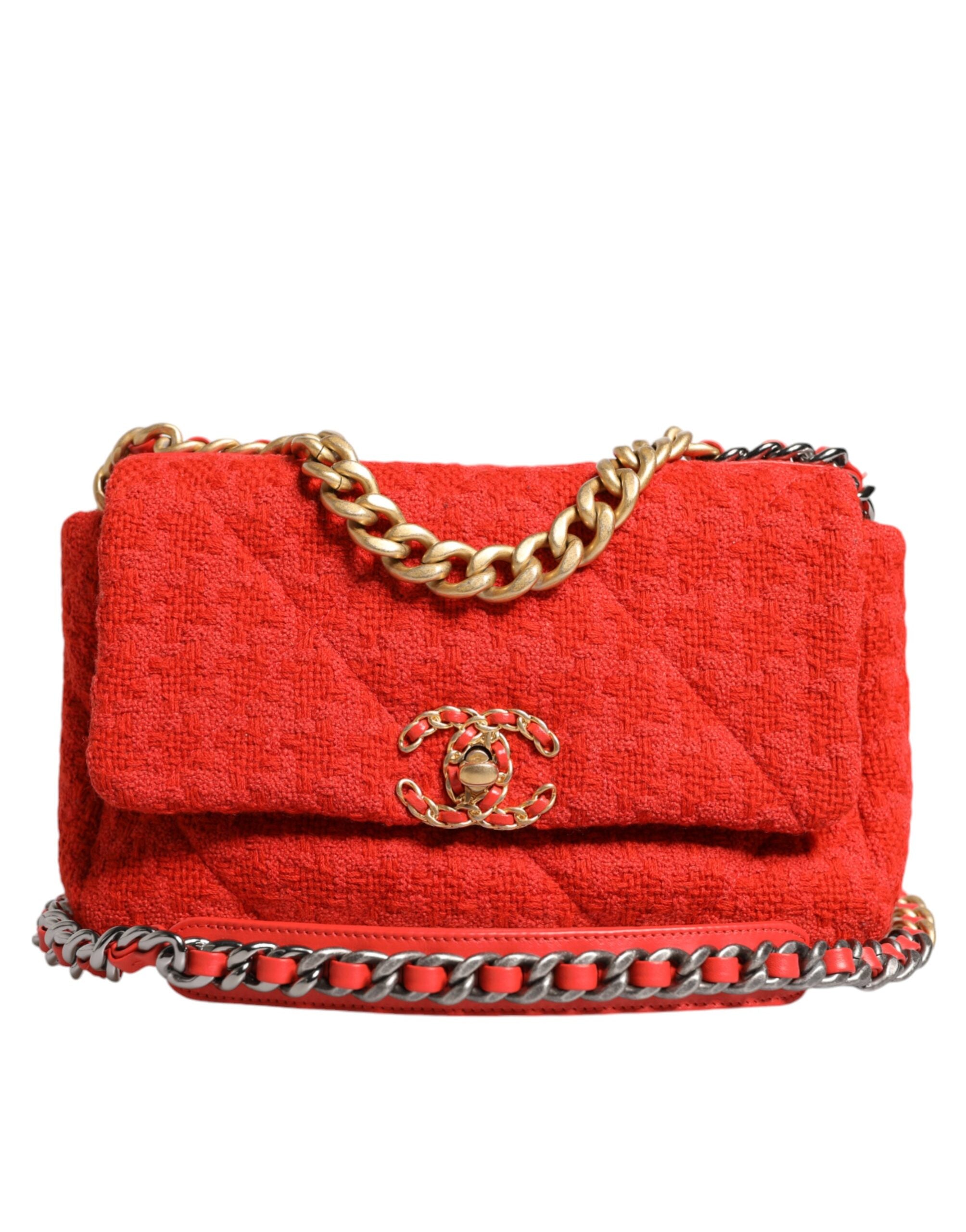 Chanel Rote Tweed 2WAY Handkette Mittlere Umhängetasche Geldbörse