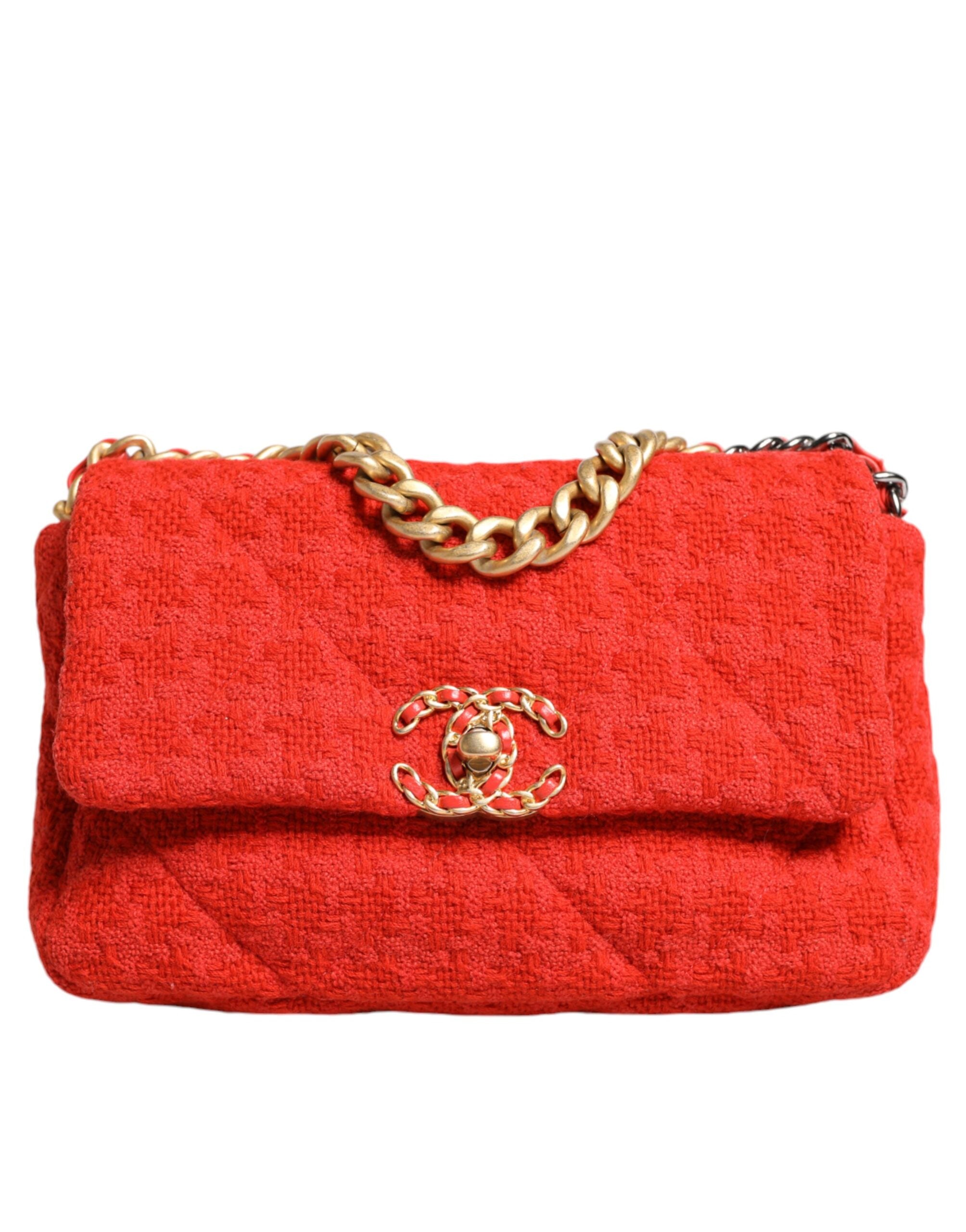 Chanel Rote Tweed 2WAY Handkette Mittlere Umhängetasche Geldbörse