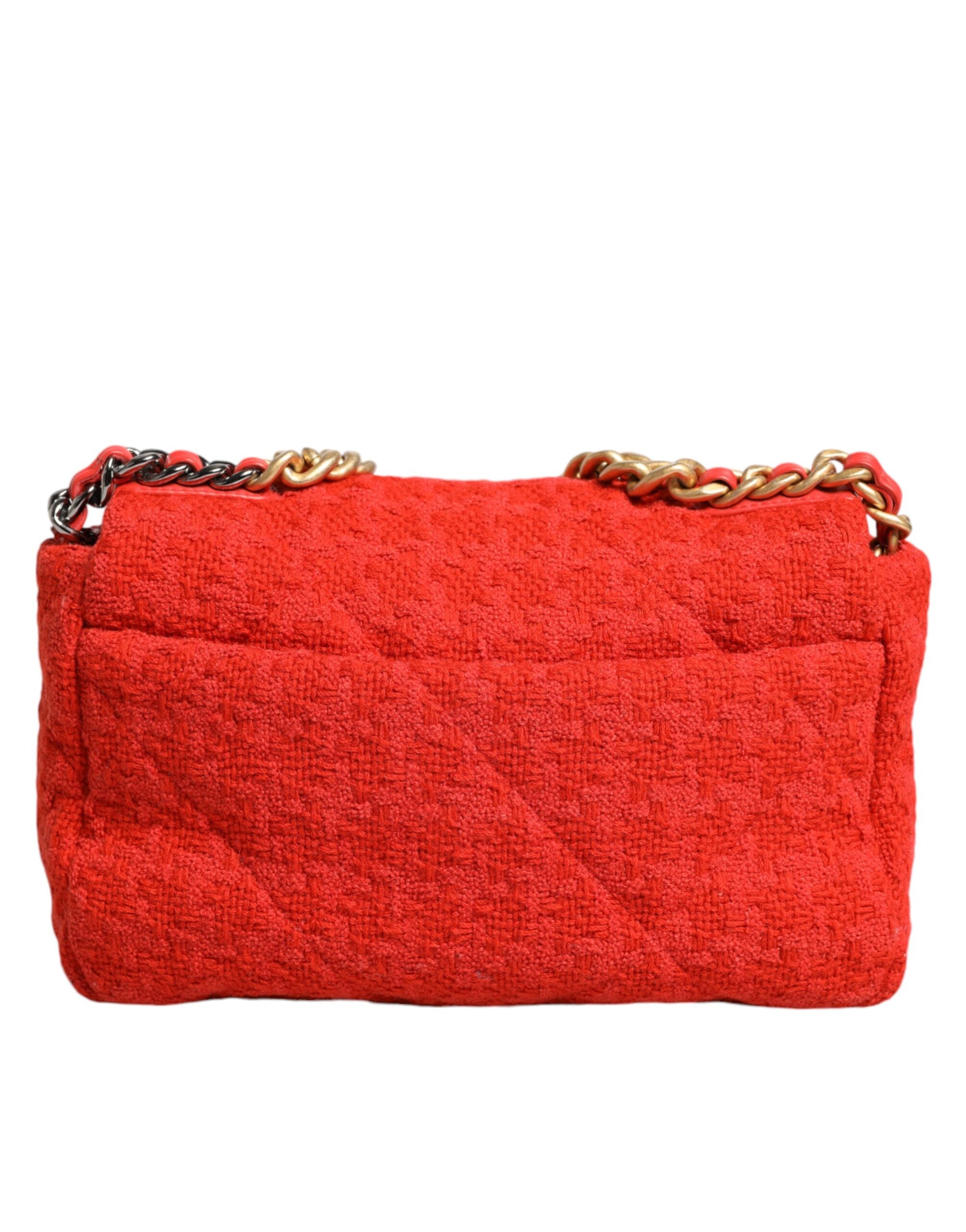 Chanel Rote Tweed 2WAY Handkette Mittlere Umhängetasche Geldbörse