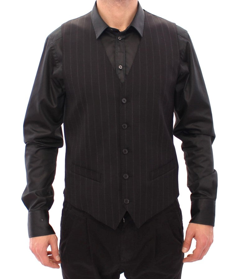 Dolce &amp; Gabbana Black striped wool logo vest
