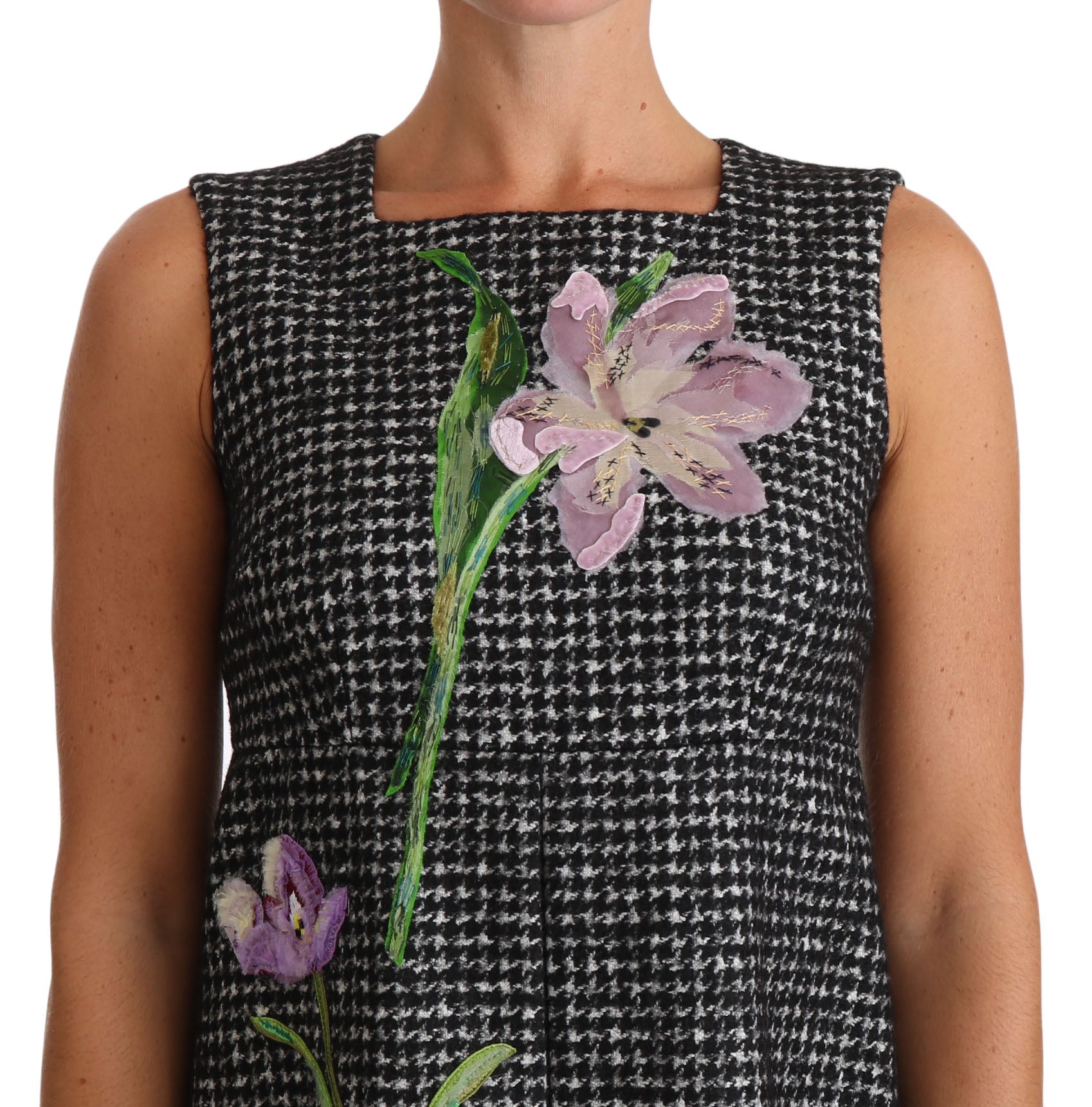 Dolce &amp; Gabbana grey houndstooth mini dress with floral appliqués